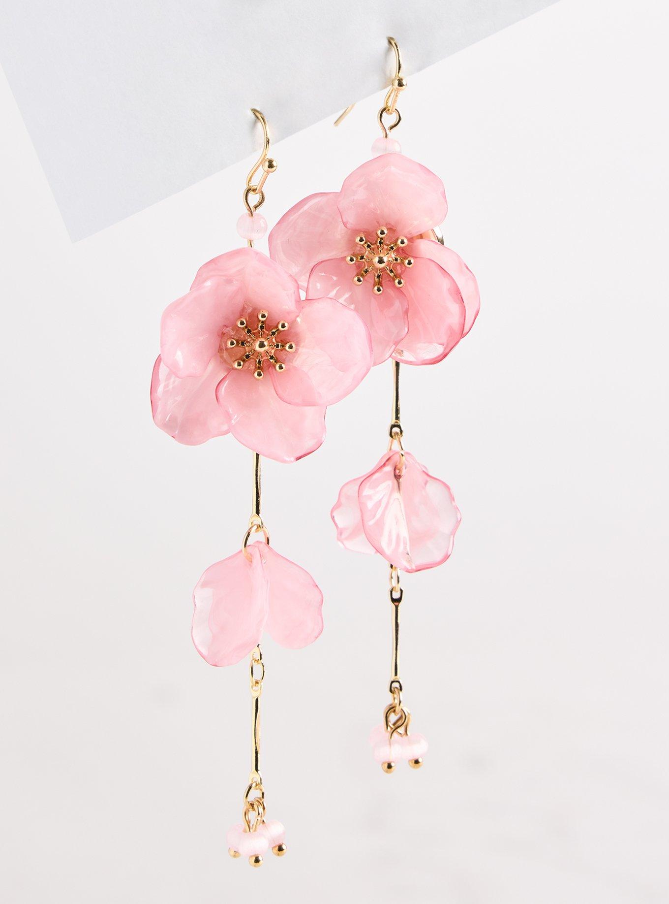 Floral Linear Statement Earring, PINK, hi-res