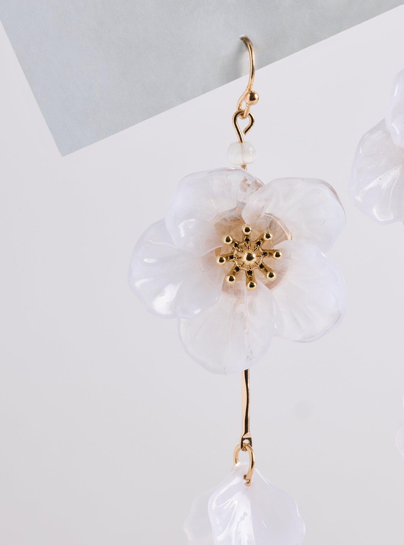 Floral Linear Statement Earring, WHITE, alternate