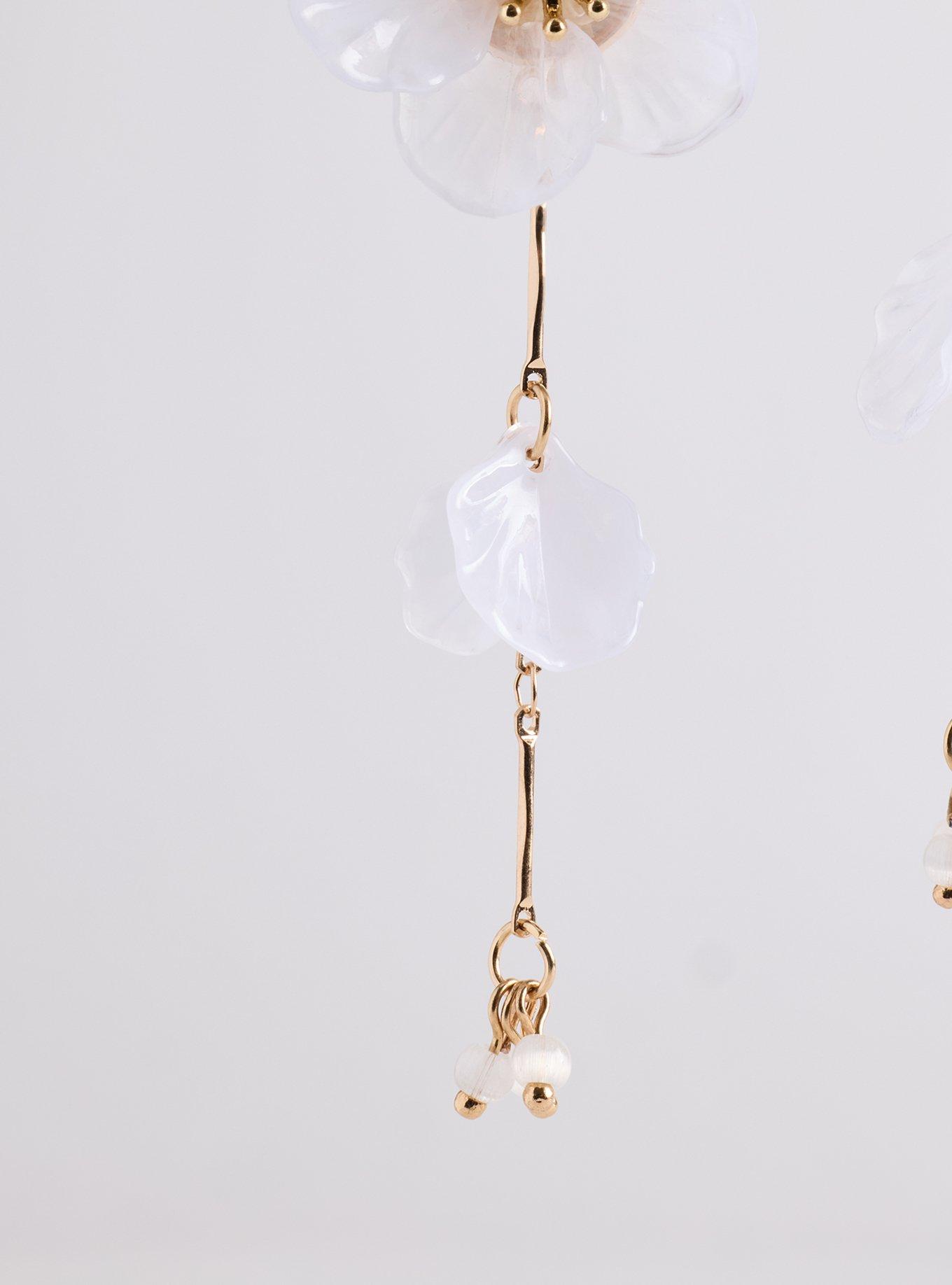 Floral Linear Statement Earring, WHITE, alternate