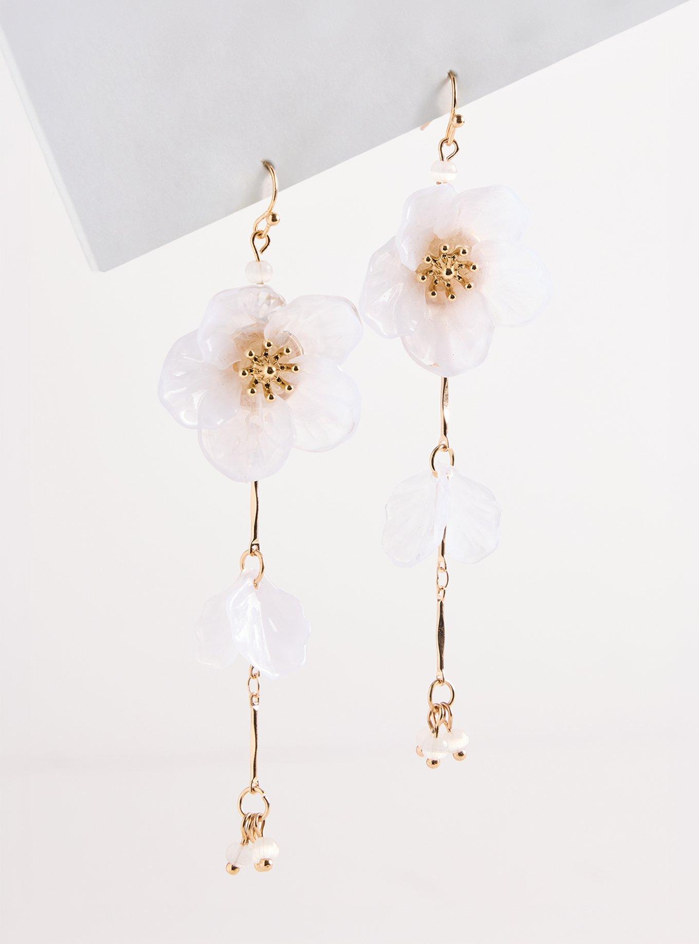 Floral Linear Statement Earring, WHITE, hi-res