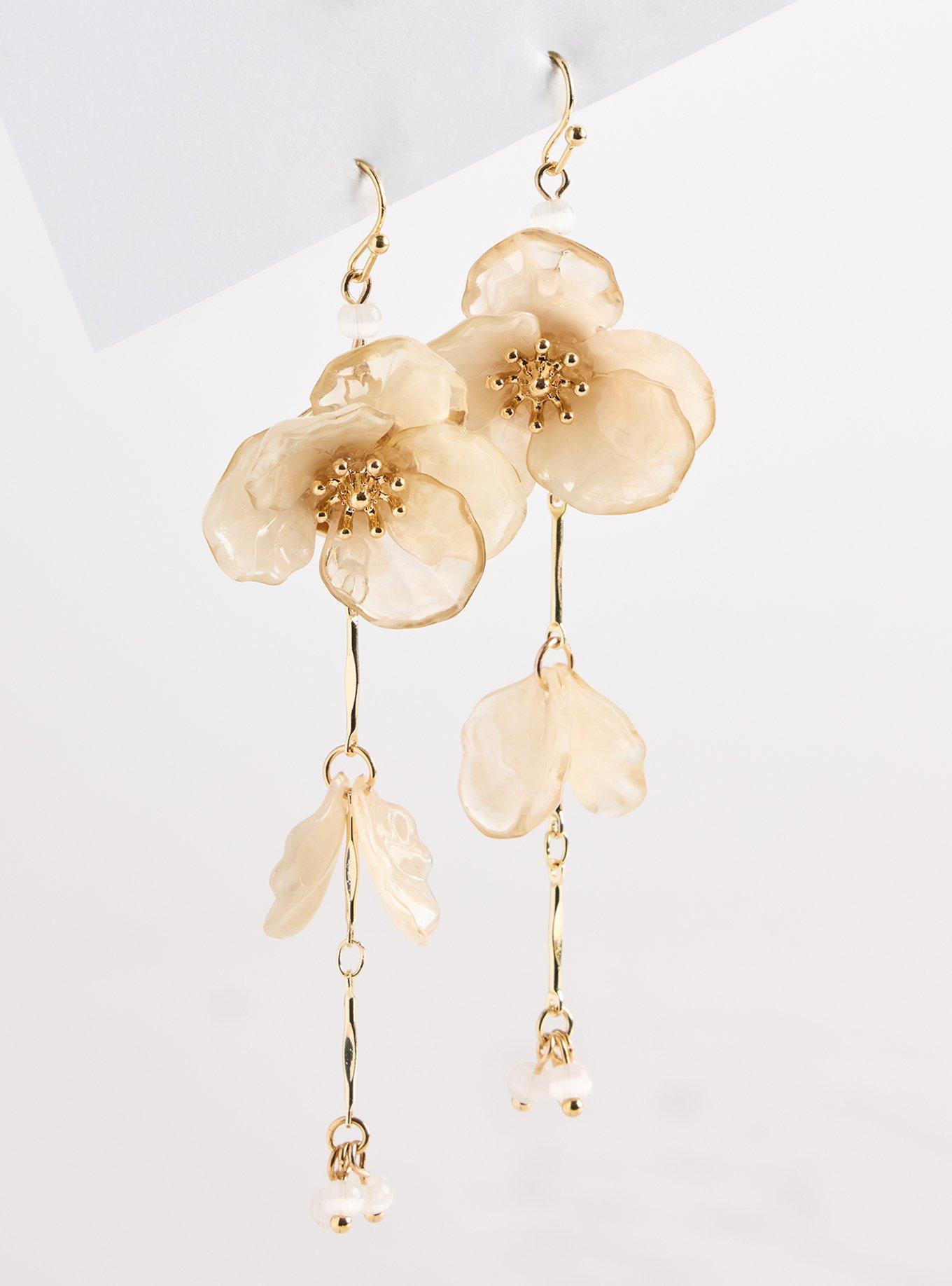 Floral Linear Statement Earring, IVORY, hi-res