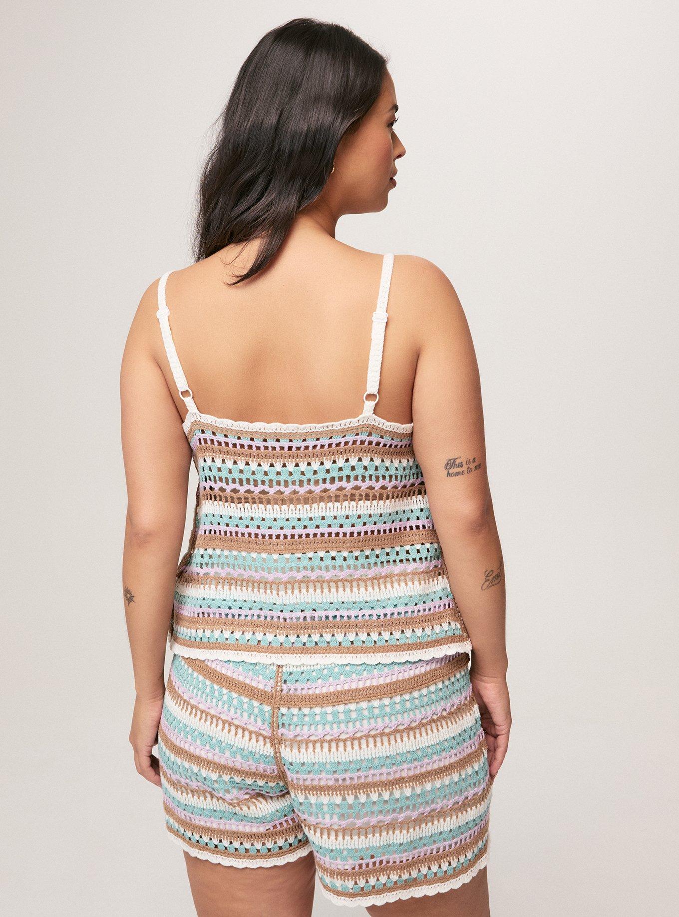 Festi Button Front Crochet Cami, MULTI COLOR MINT YARN, alternate