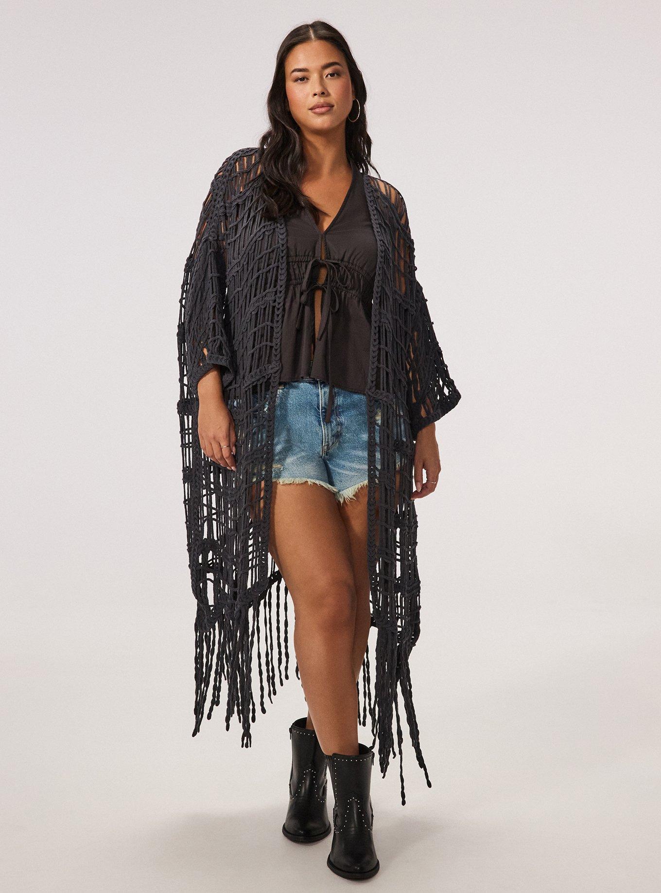 Festi Crochet Fringe Kimono, PHANTOM, alternate