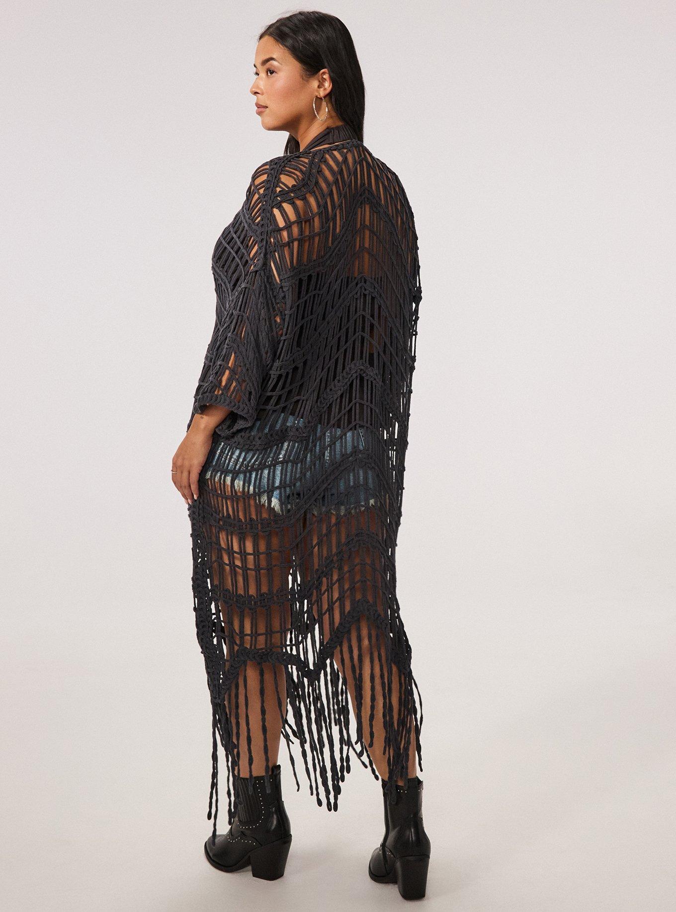 Festi Crochet Fringe Kimono, PHANTOM, alternate