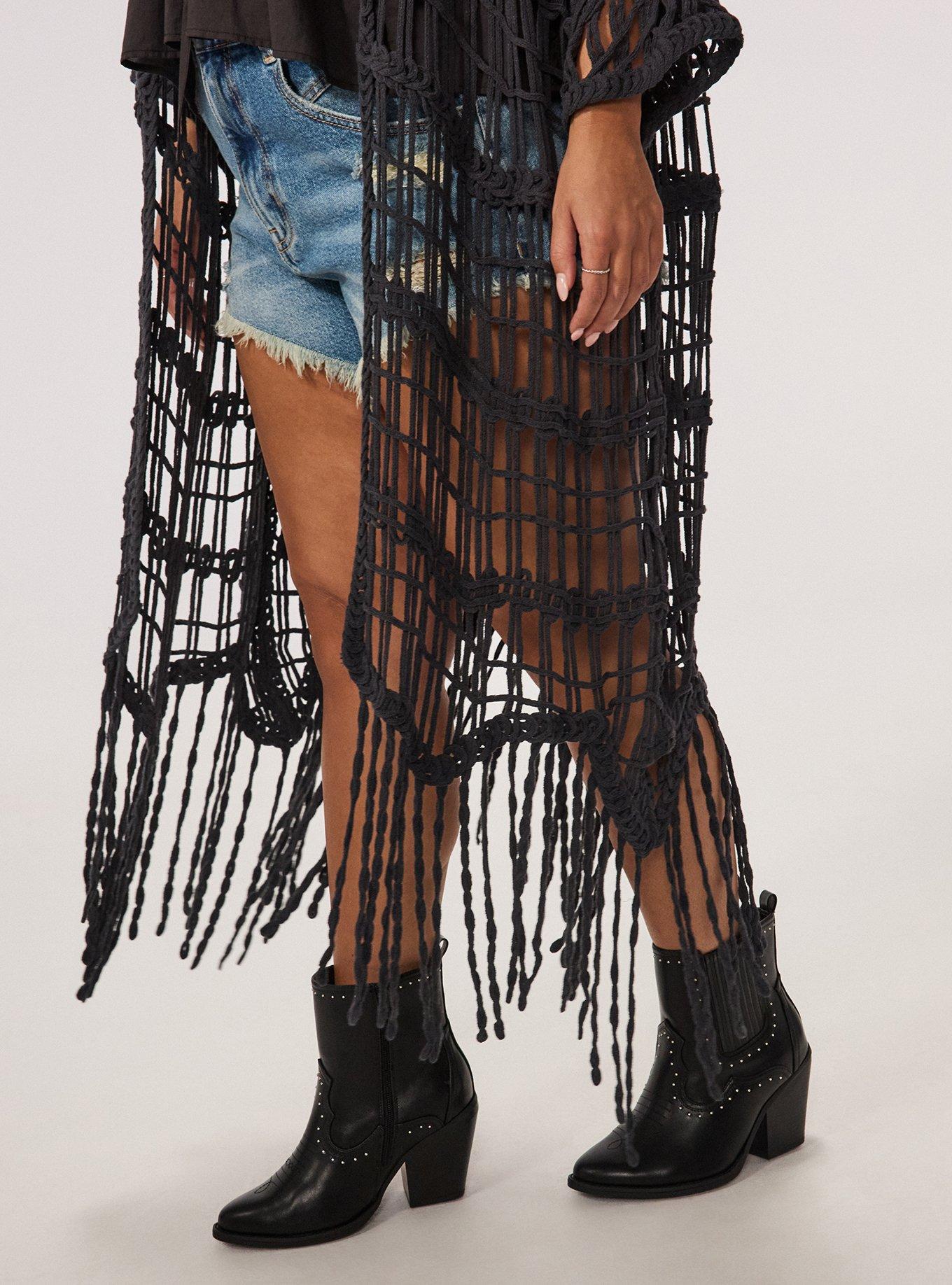 Festi Crochet Fringe Kimono, PHANTOM, alternate