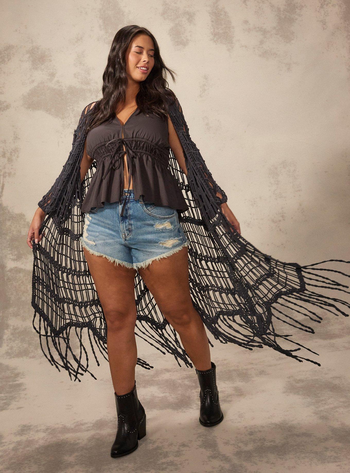 Festi Crochet Fringe Kimono, PHANTOM, hi-res