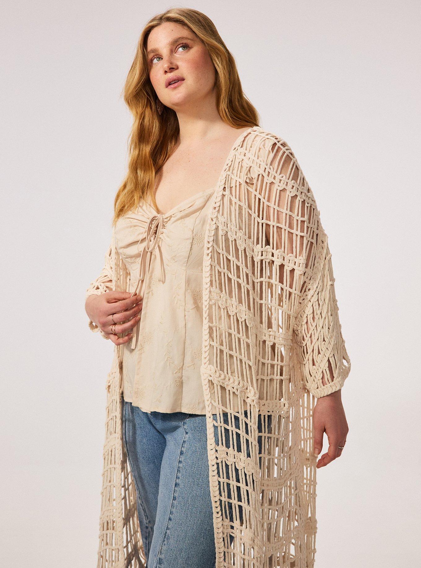 Festi Crochet Fringe Kimono, SAND DOLLAR, alternate