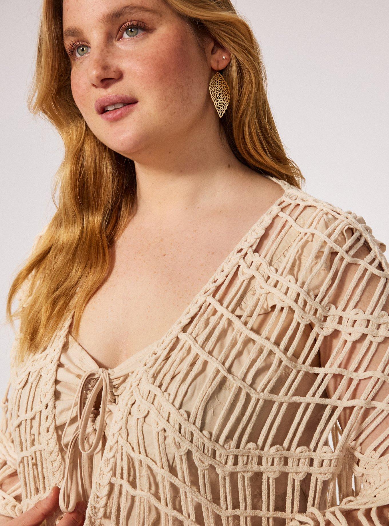 Festi Crochet Fringe Kimono, SAND DOLLAR, alternate