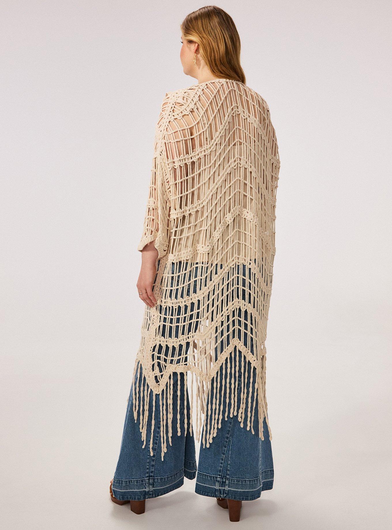 Festi Crochet Fringe Kimono, SAND DOLLAR, alternate