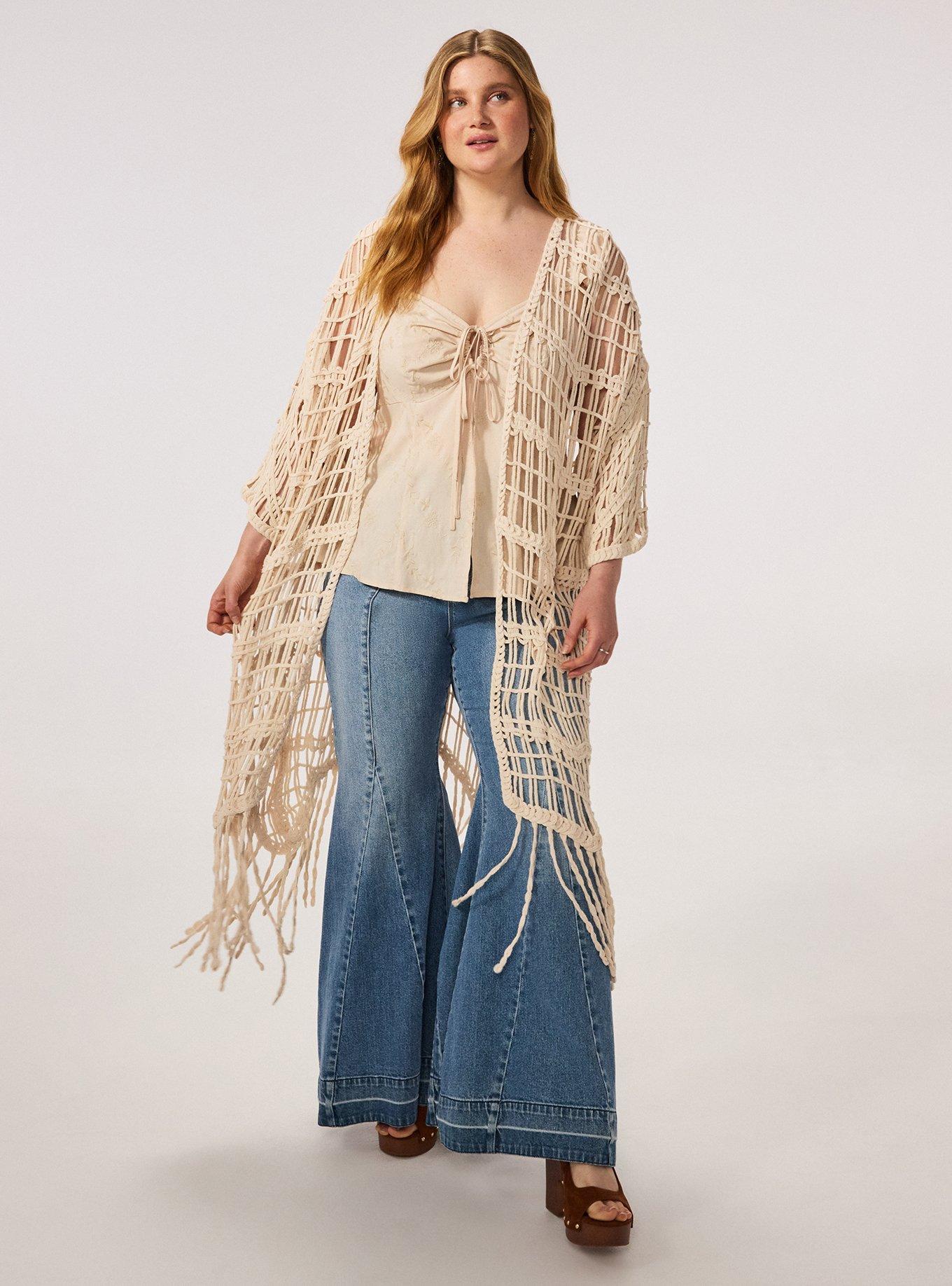 Festi Crochet Fringe Kimono, SAND DOLLAR, alternate