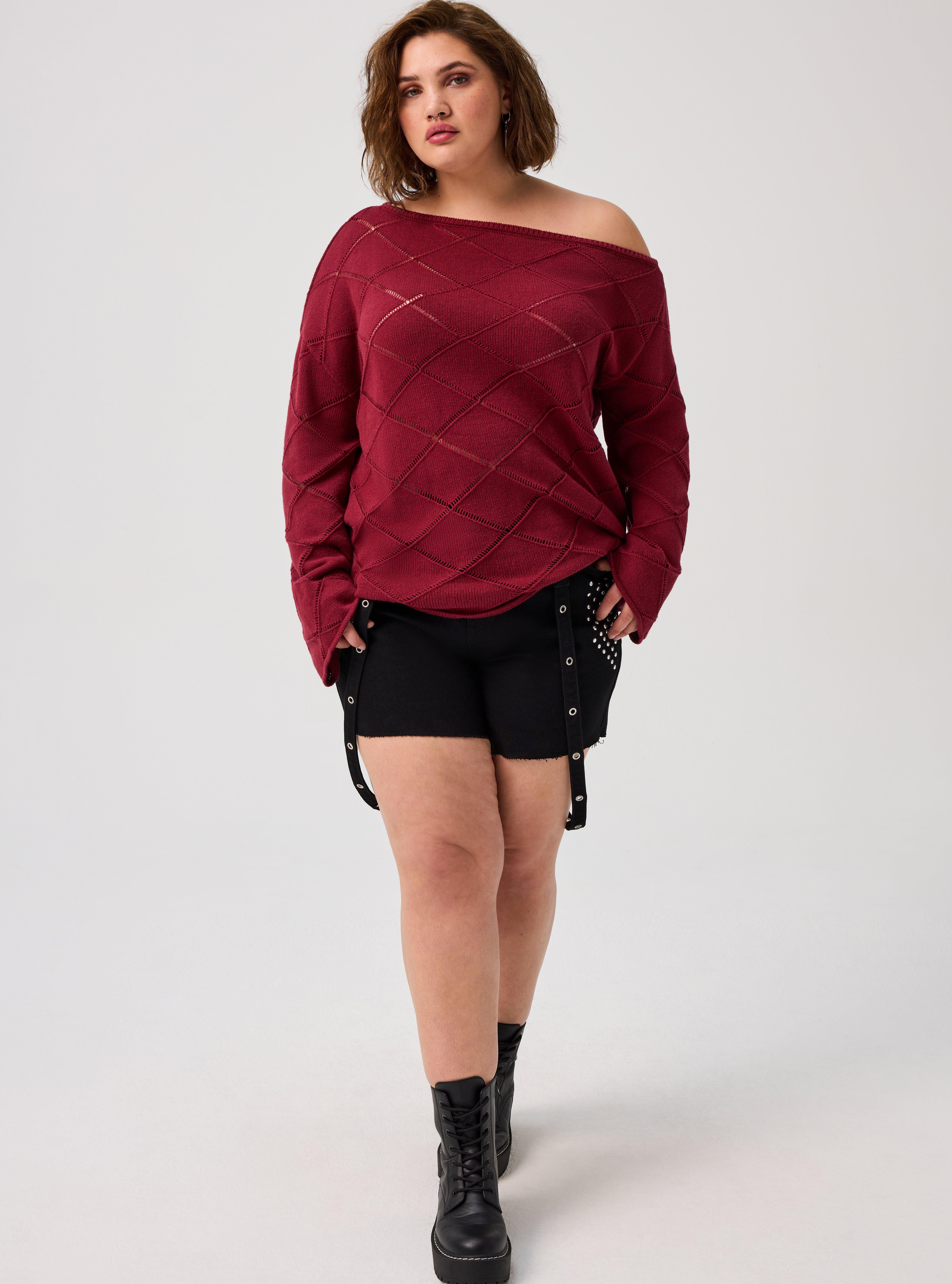 Nightfall Off-Shoulder Sweater, CABERNET, alternate