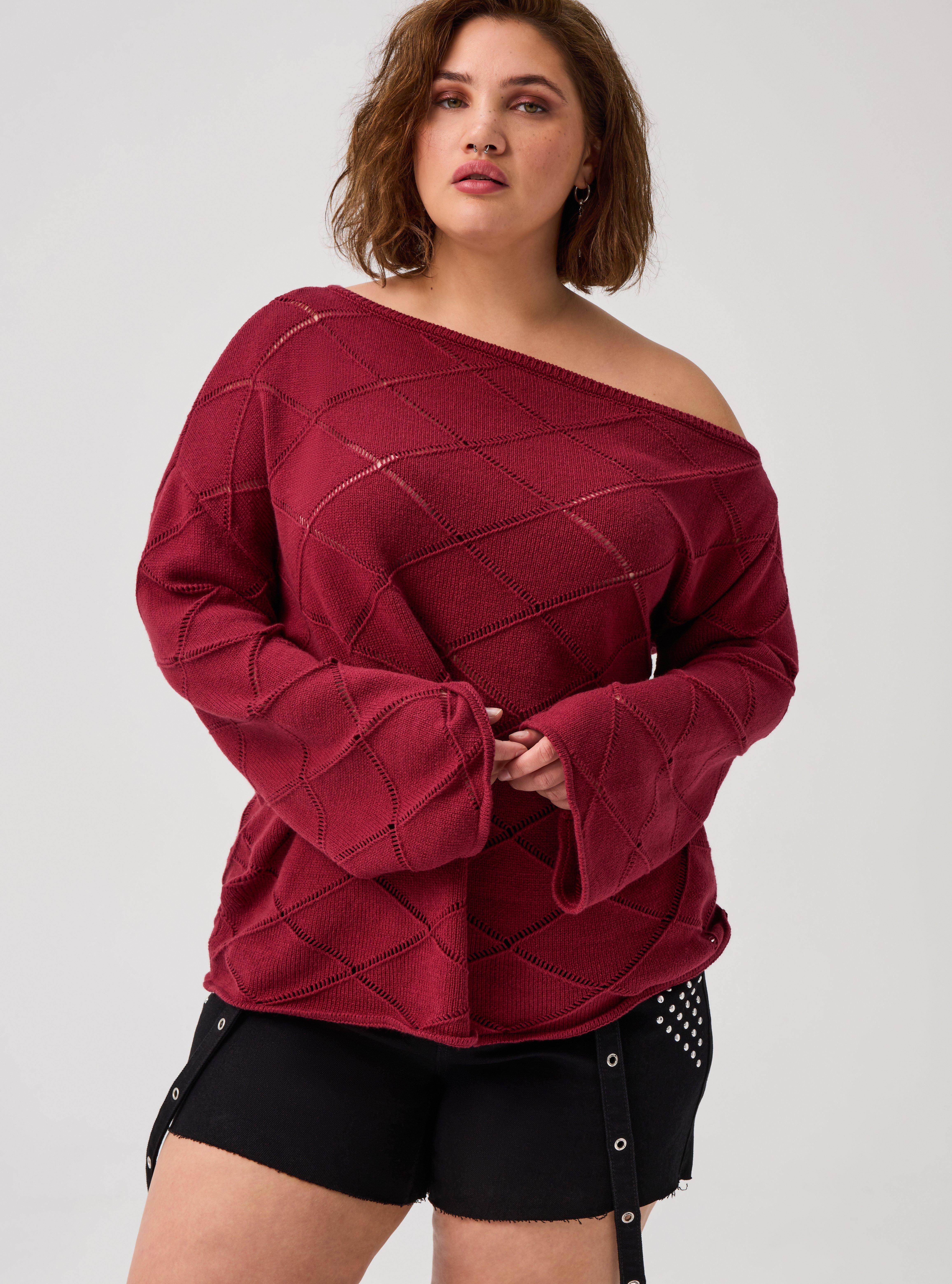 Nightfall Off-Shoulder Sweater, CABERNET, hi-res