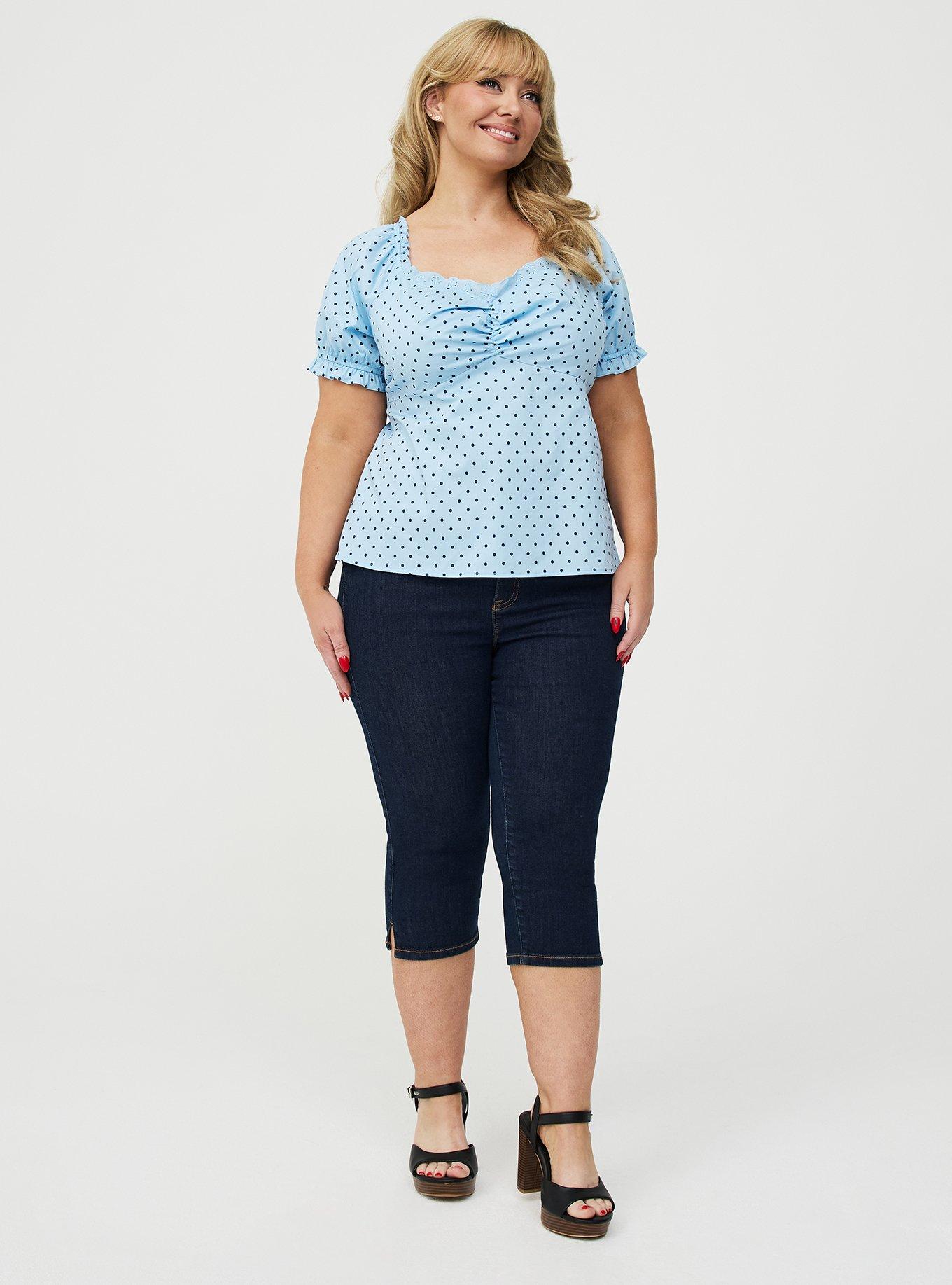 Retro Chic Sweetheart Puff Sleeve Top, MIDNIGHT DOTS BLUE, alternate
