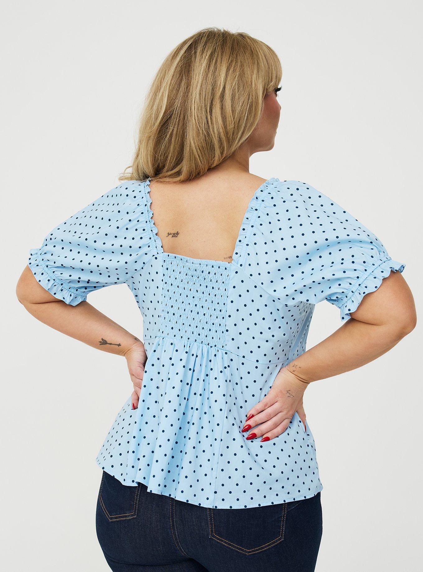 Retro Chic Sweetheart Puff Sleeve Top, MIDNIGHT DOTS BLUE, alternate
