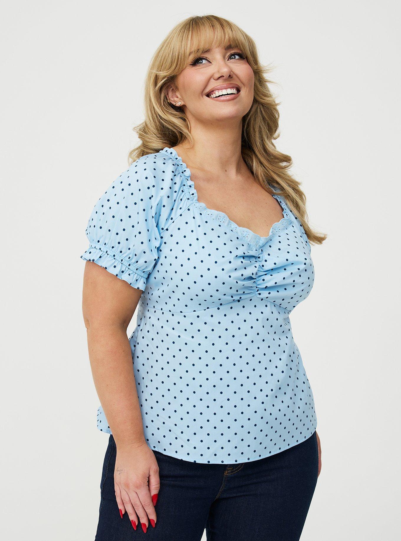 Retro Chic Sweetheart Puff Sleeve Top, MIDNIGHT DOTS BLUE, alternate