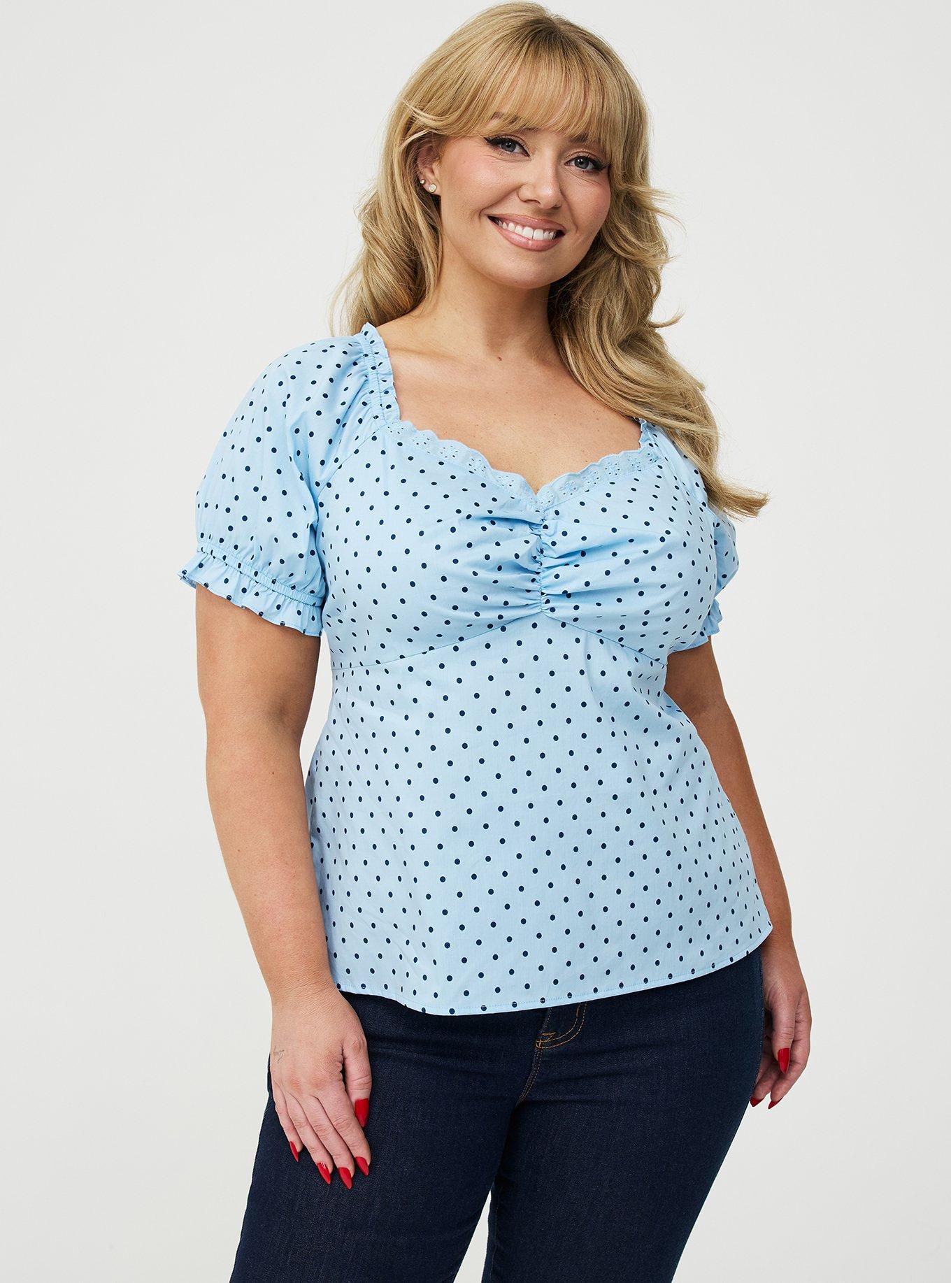 Retro Chic Sweetheart Puff Sleeve Top, MIDNIGHT DOTS BLUE, hi-res