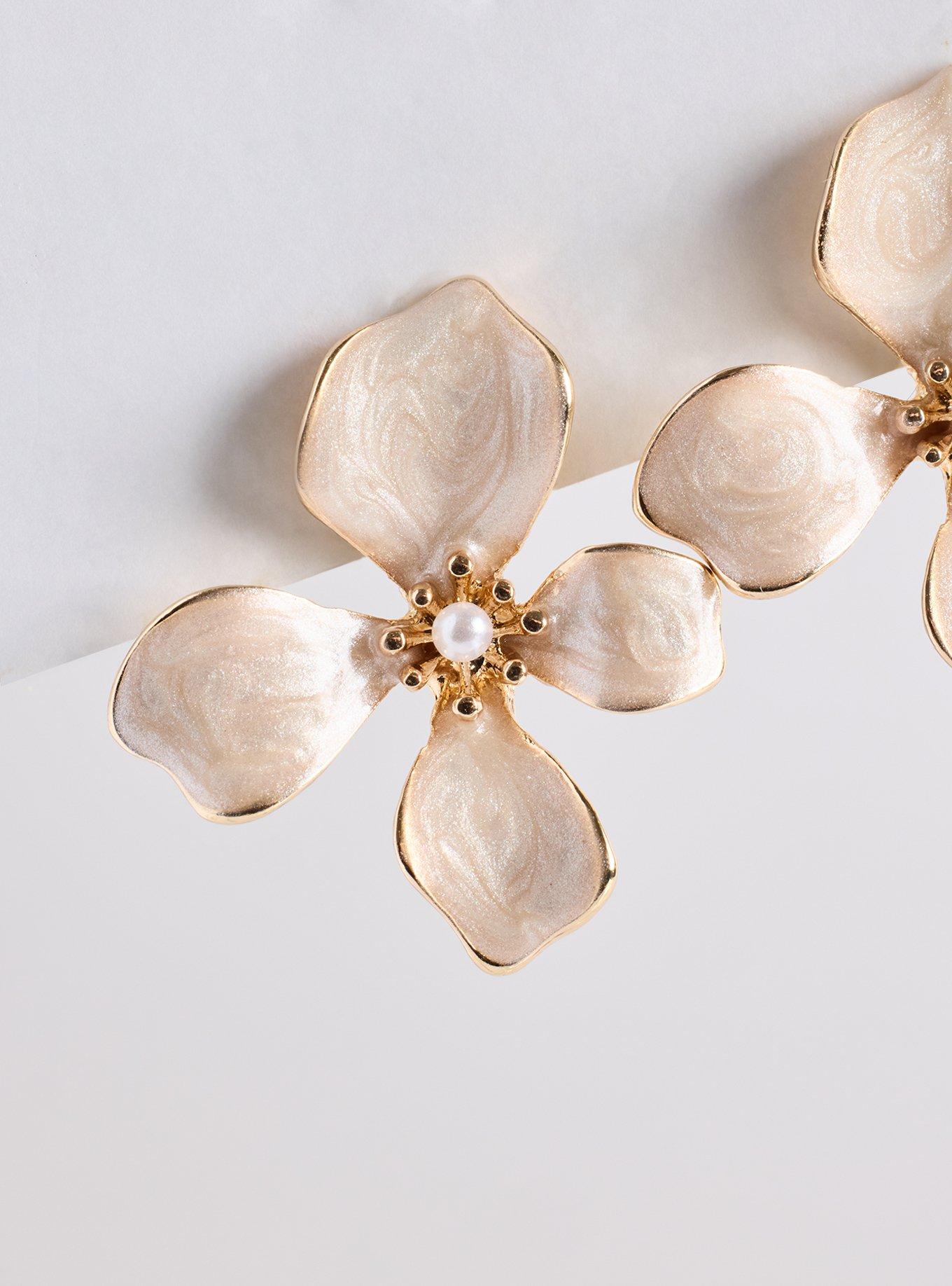 Floral Statement Stud, WHITE, alternate