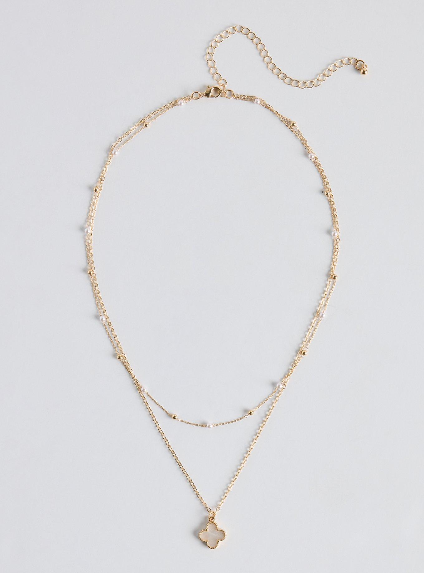 Delicate Layered Clover Necklace, WHITE, hi-res