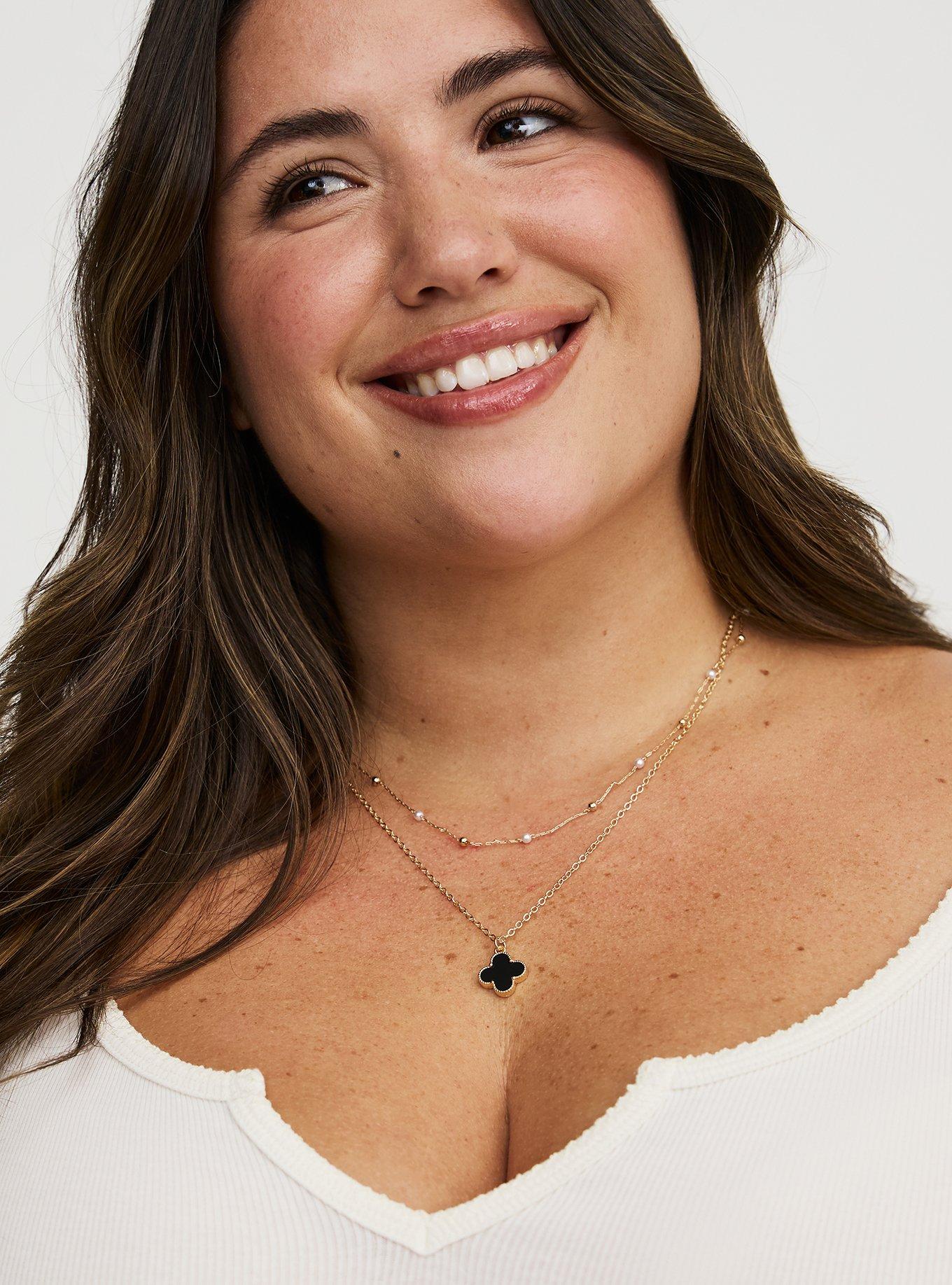 Delicate Layered Clover Necklace, BLACK, alternate