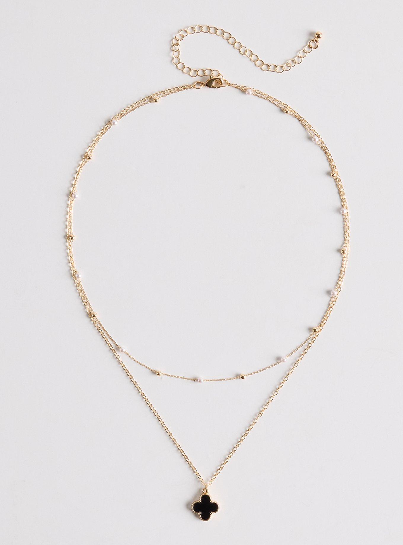 Delicate Layered Clover Necklace, BLACK, hi-res