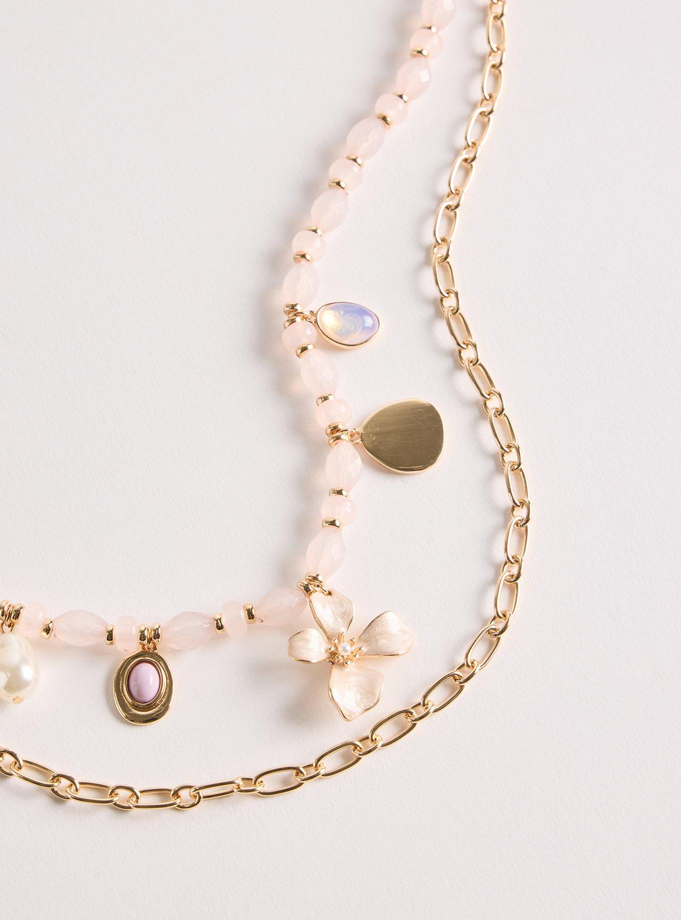 Beaded Floral Charm Necklace, , alternate