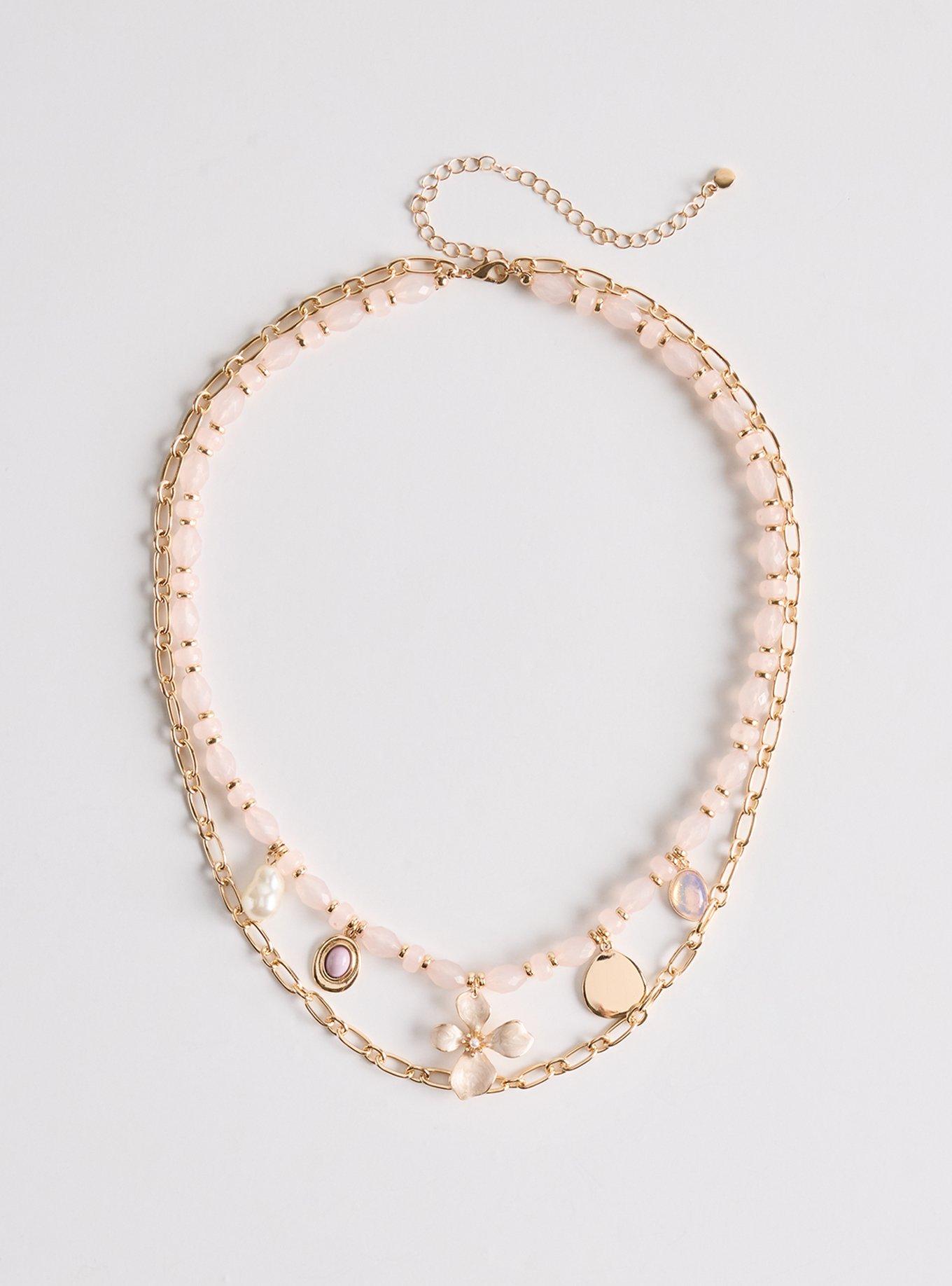 Beaded Floral Charm Necklace, , hi-res