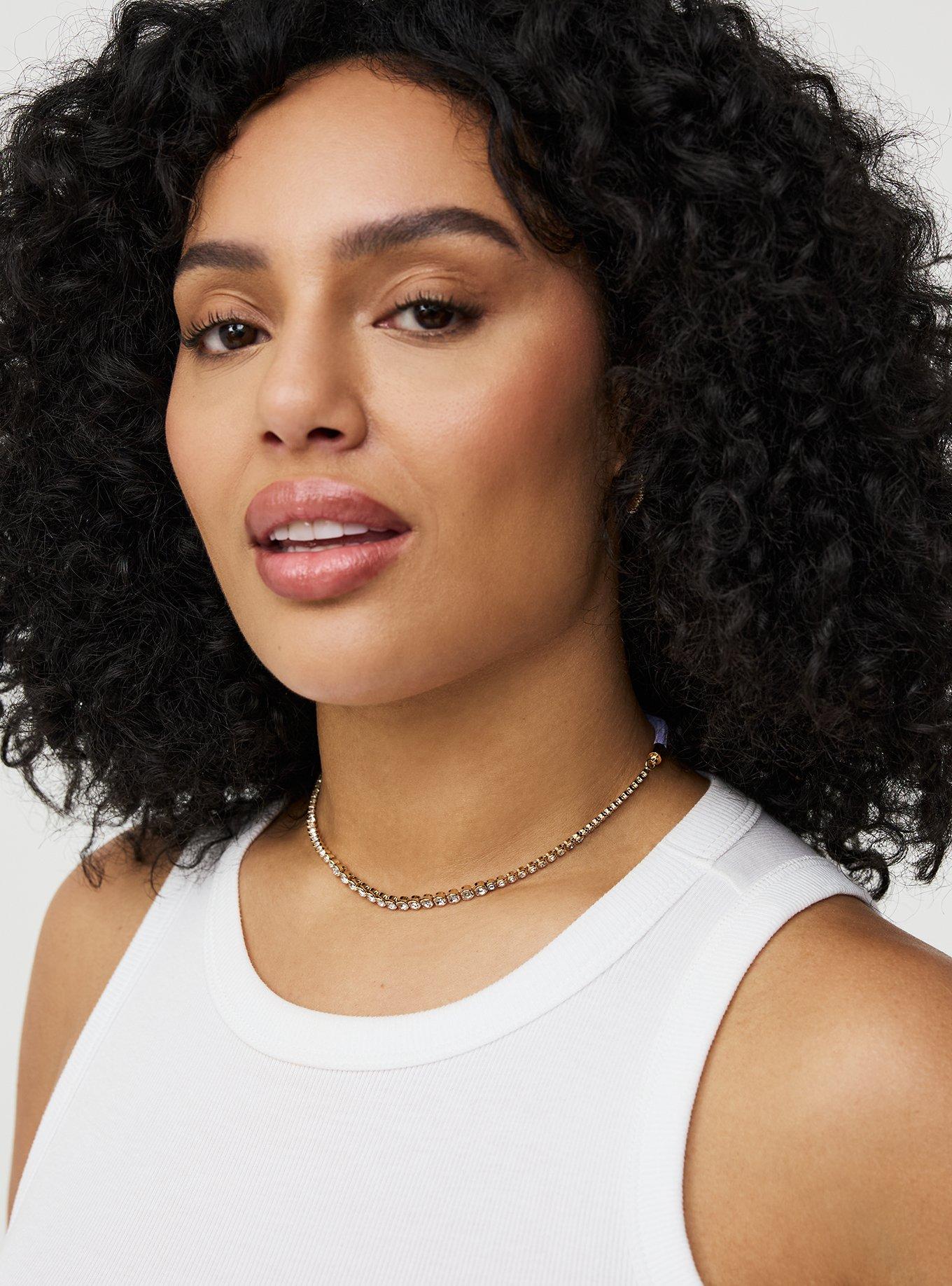 Rhinestone Cord Necklace, , alternate