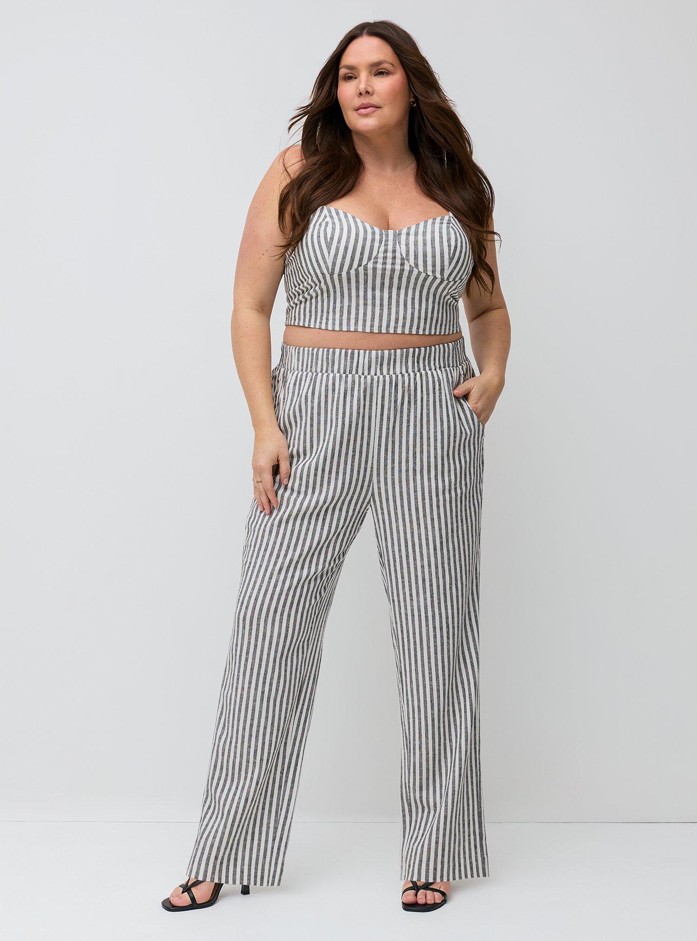 Studio Pull-On Luxe Linen Pant, XANDER STRIPE BLACK, hi-res
