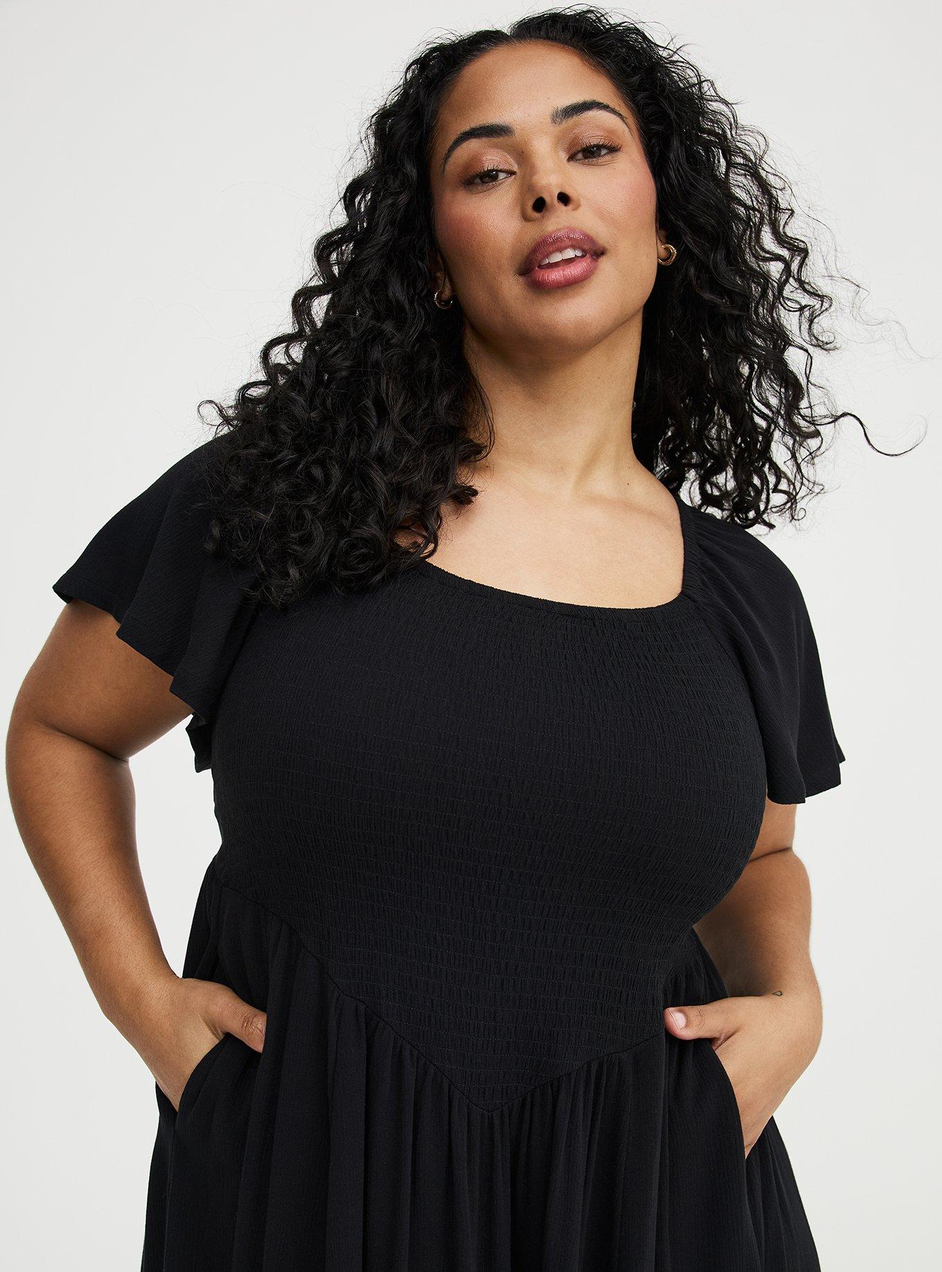 Basque Waist Flutter Sleeve Maxi Dress, DEEP BLACK, alternate