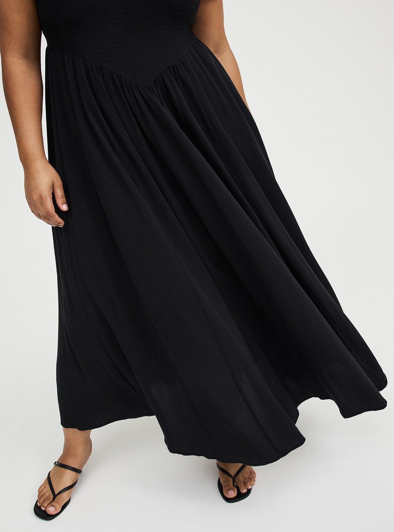 Basque Waist Flutter Sleeve Maxi Dress, DEEP BLACK, alternate