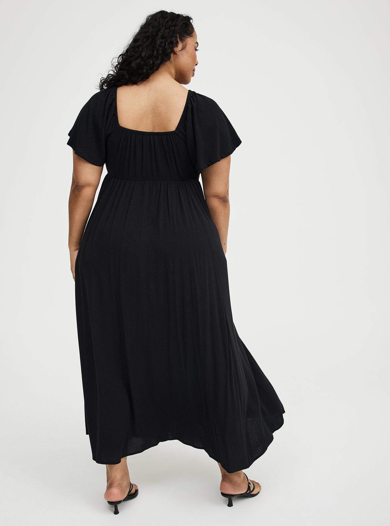 Basque Waist Flutter Sleeve Maxi Dress, DEEP BLACK, alternate