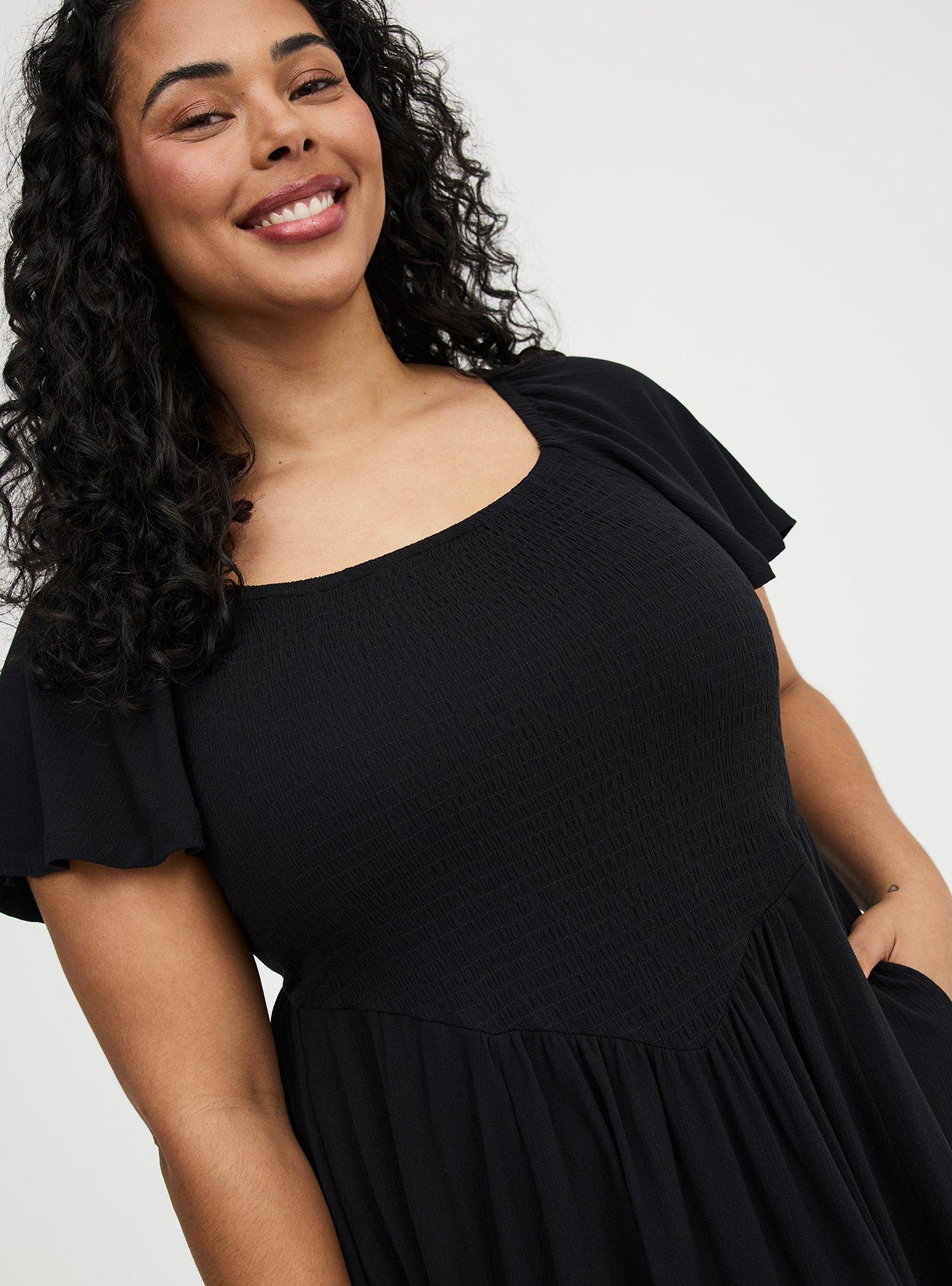 Basque Waist Flutter Sleeve Maxi Dress, DEEP BLACK, alternate