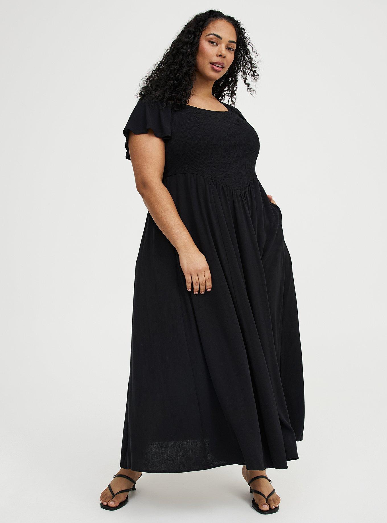 Basque Waist Flutter Sleeve Maxi Dress, DEEP BLACK, alternate