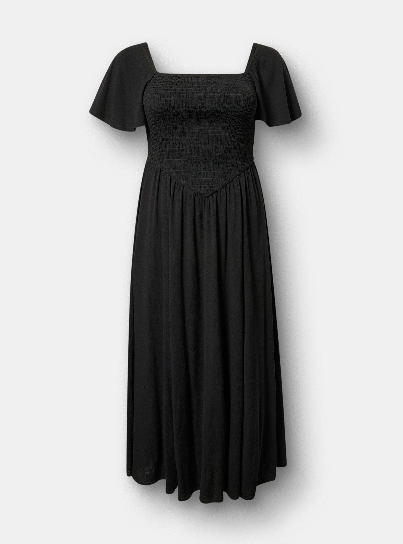 Basque Waist Flutter Sleeve Maxi Dress, DEEP BLACK, hi-res