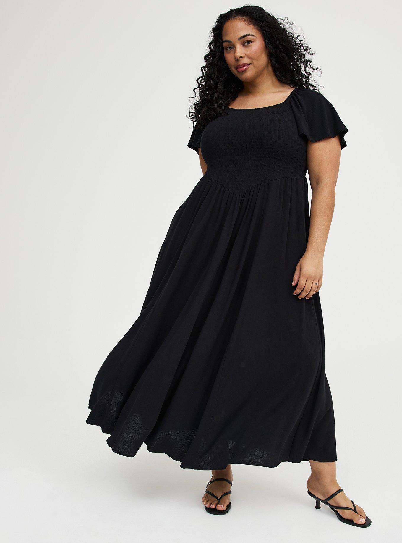 Basque Waist Flutter Sleeve Maxi Dress, DEEP BLACK, hi-res