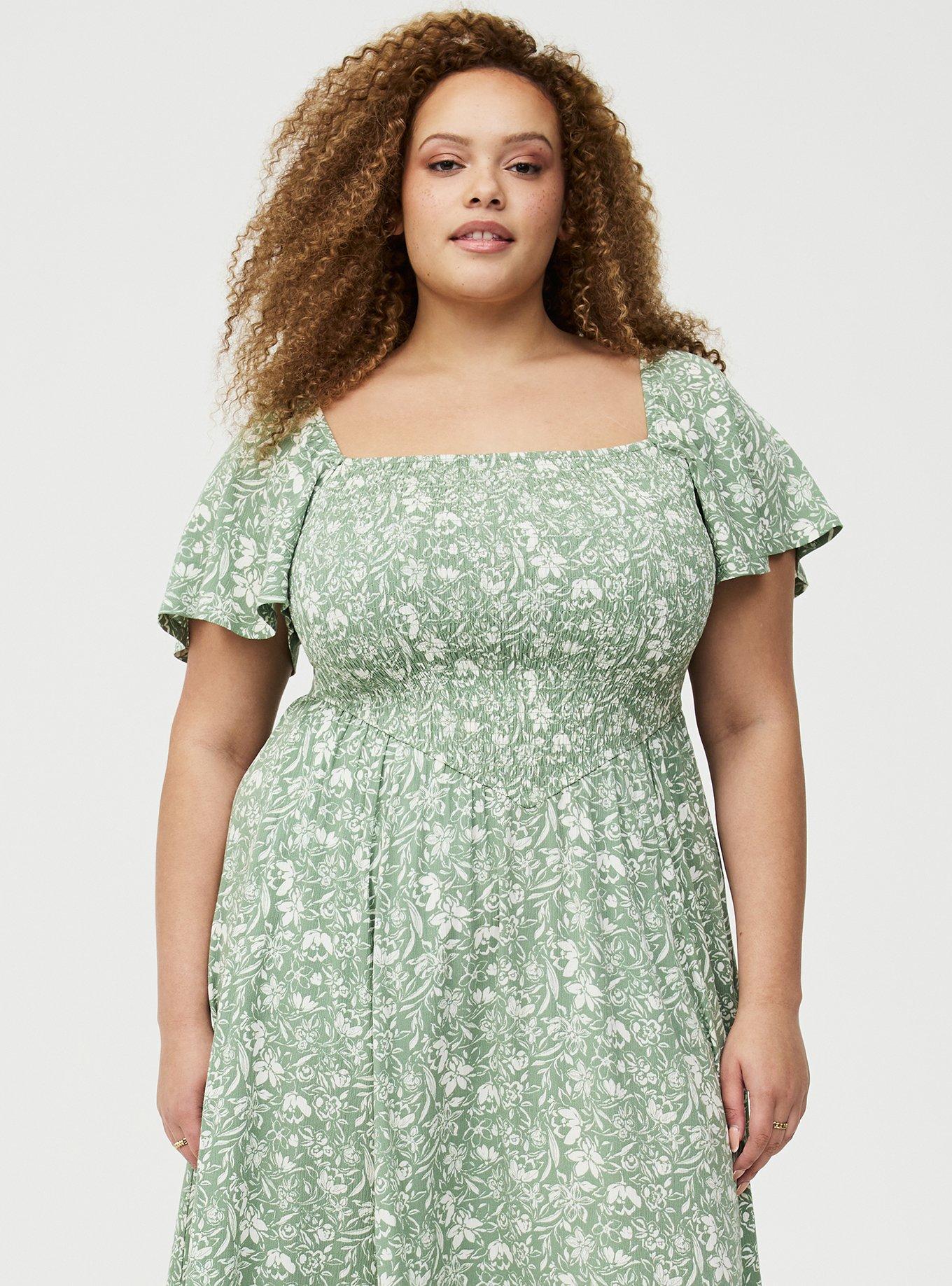 Basque Waist Flutter Sleeve Maxi Dress, STEPH FLORAL GREEN, alternate