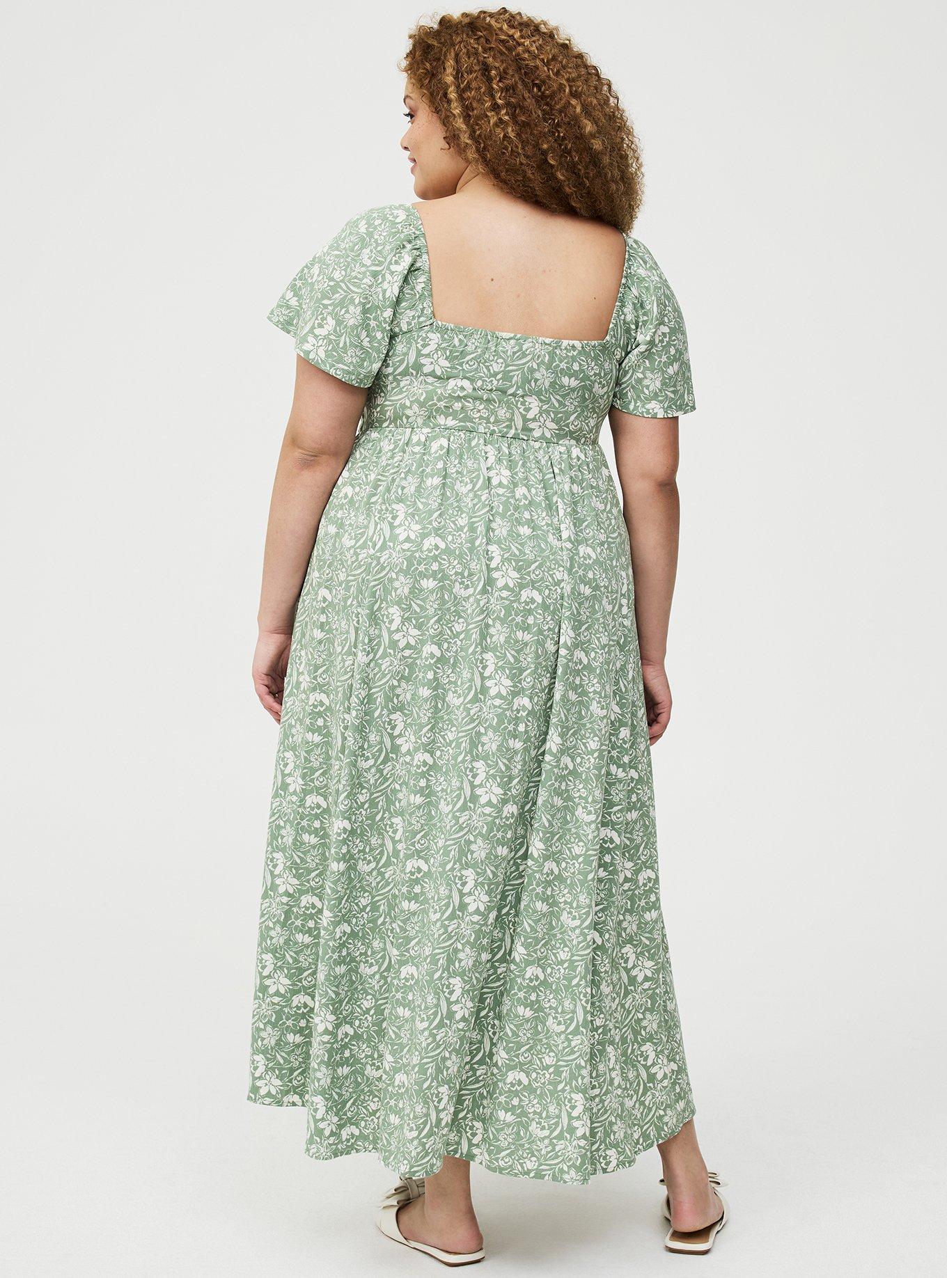 Basque Waist Flutter Sleeve Maxi Dress, STEPH FLORAL GREEN, alternate