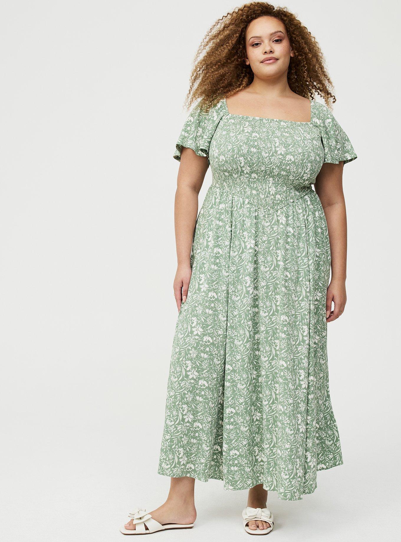 Basque Waist Flutter Sleeve Maxi Dress, STEPH FLORAL GREEN, hi-res
