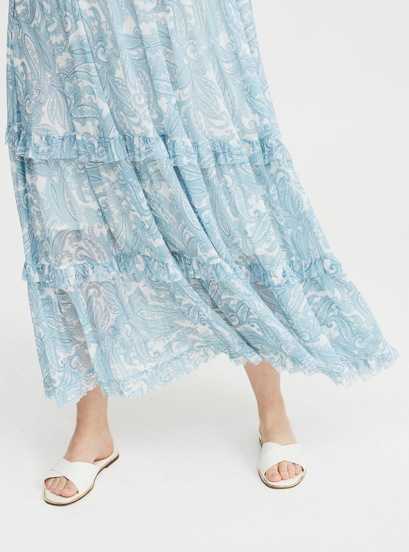 Mesh V-Neck Tiered Maxi Dress, FRENCH PAISLEY BLUE, alternate