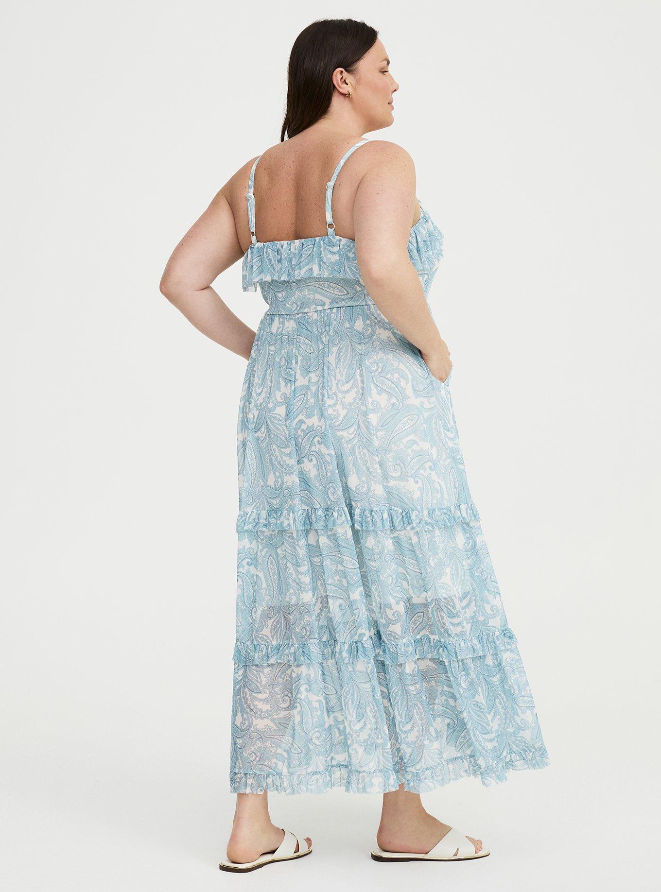 Mesh V-Neck Tiered Maxi Dress, FRENCH PAISLEY BLUE, alternate