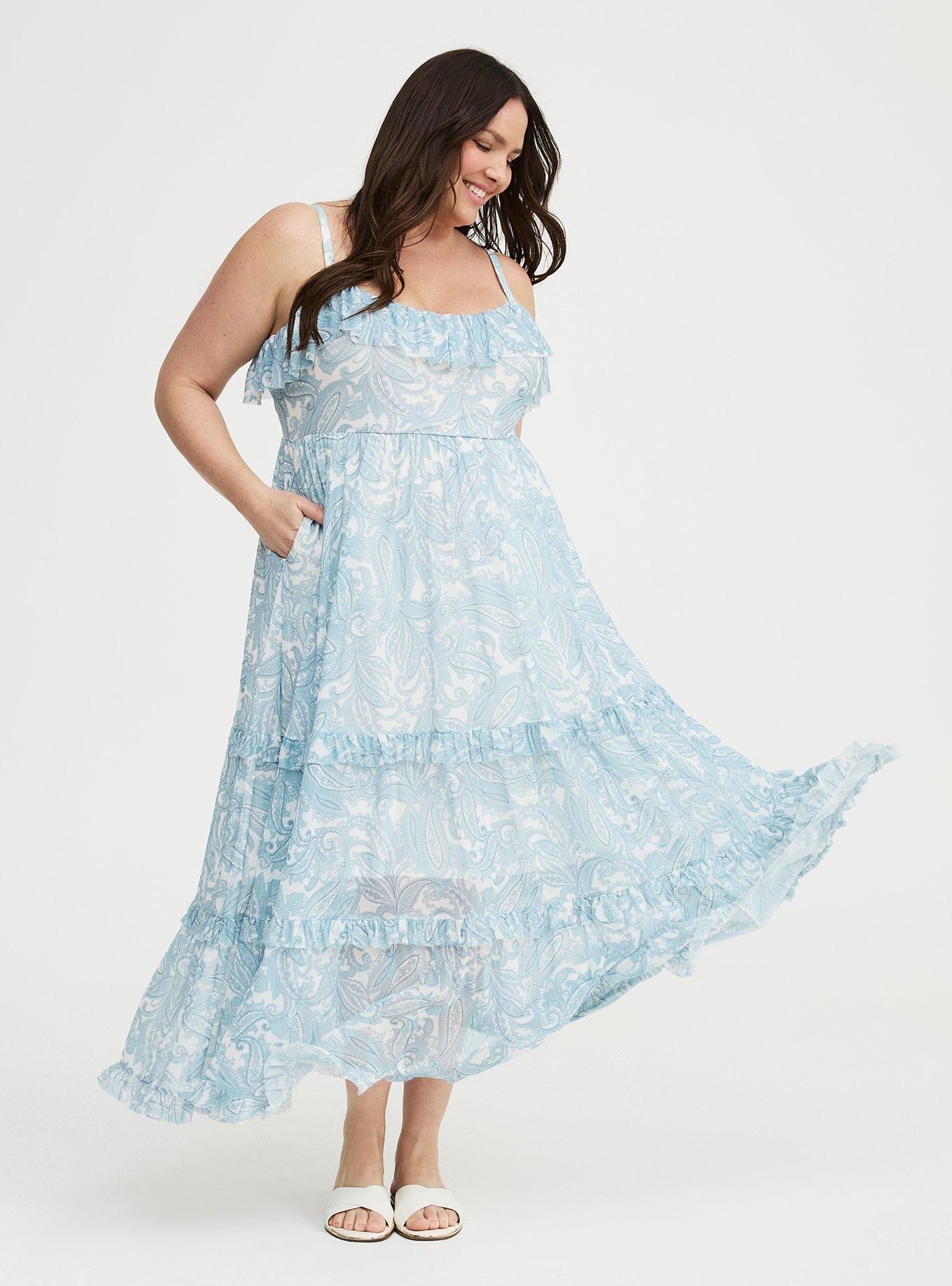 Mesh V-Neck Tiered Maxi Dress, FRENCH PAISLEY BLUE, alternate