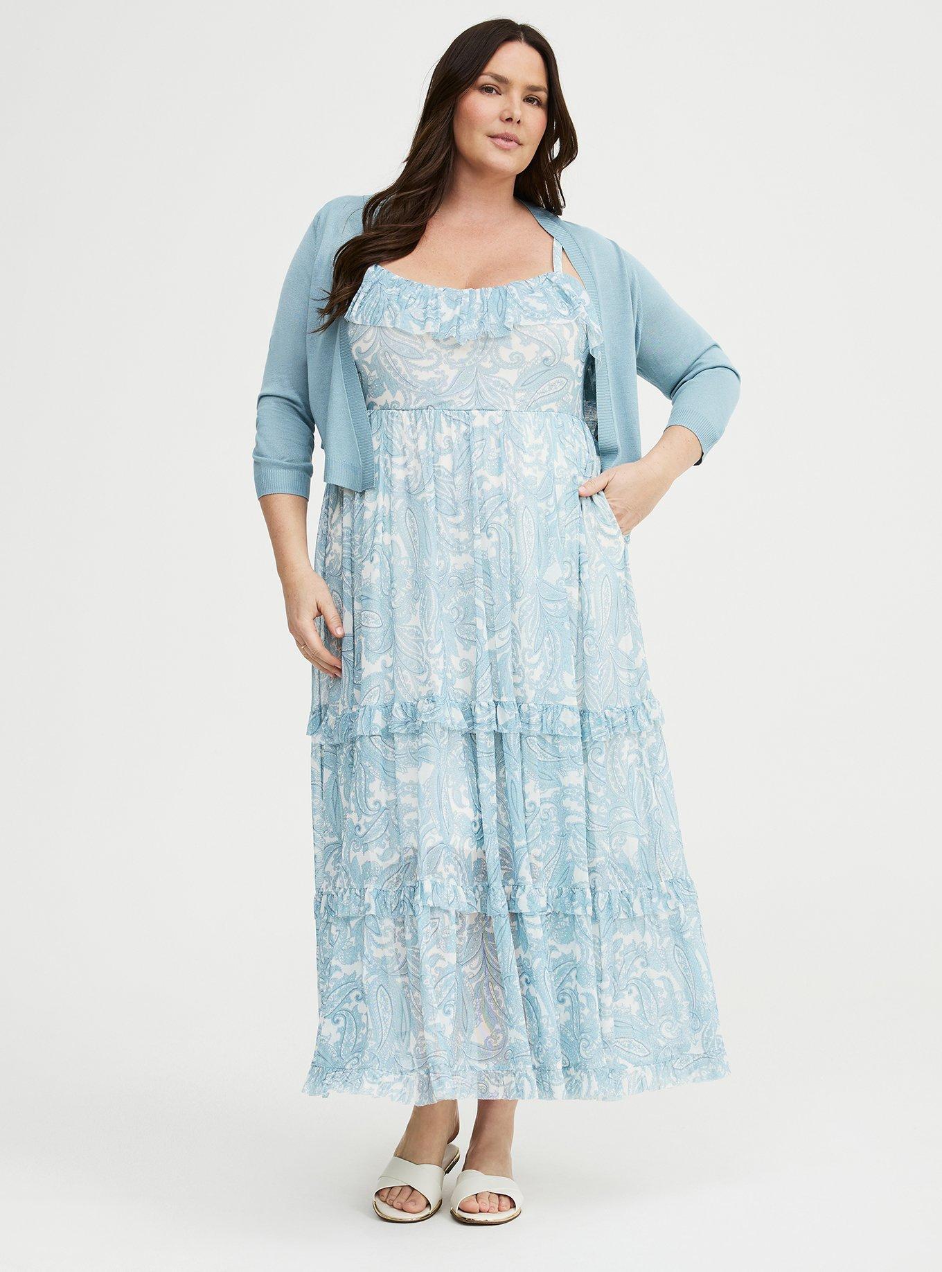 Mesh V-Neck Tiered Maxi Dress, FRENCH PAISLEY BLUE, alternate