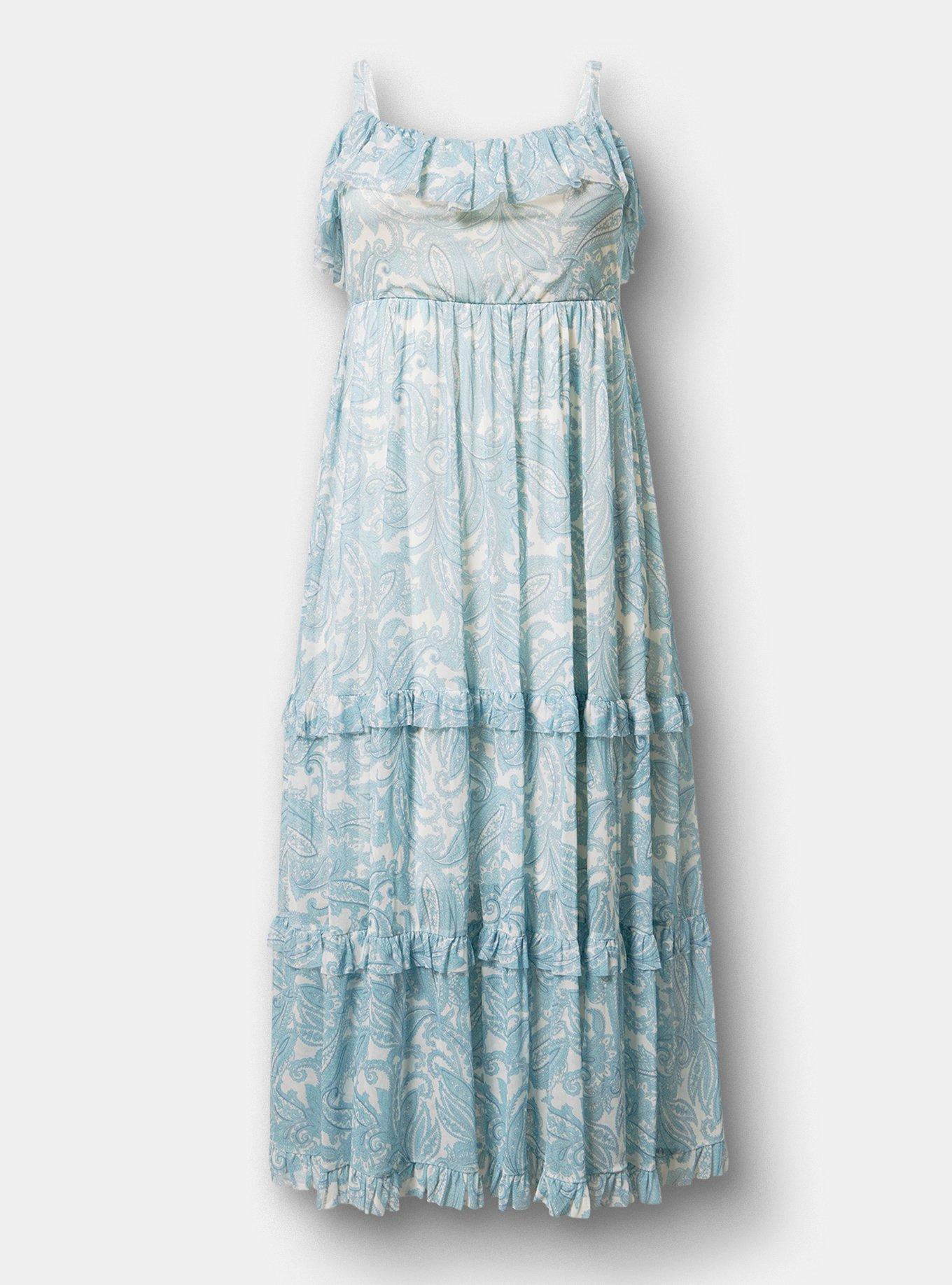 Mesh V-Neck Tiered Maxi Dress, FRENCH PAISLEY BLUE, hi-res