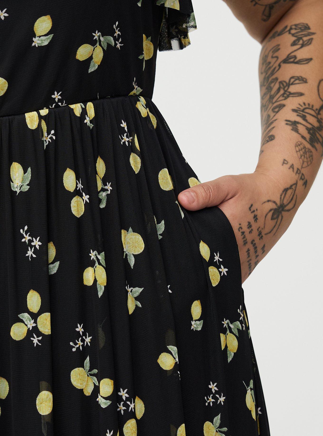 Mesh V-Neck Tiered Maxi Dress, LOTTA LEMONS BLACK, alternate