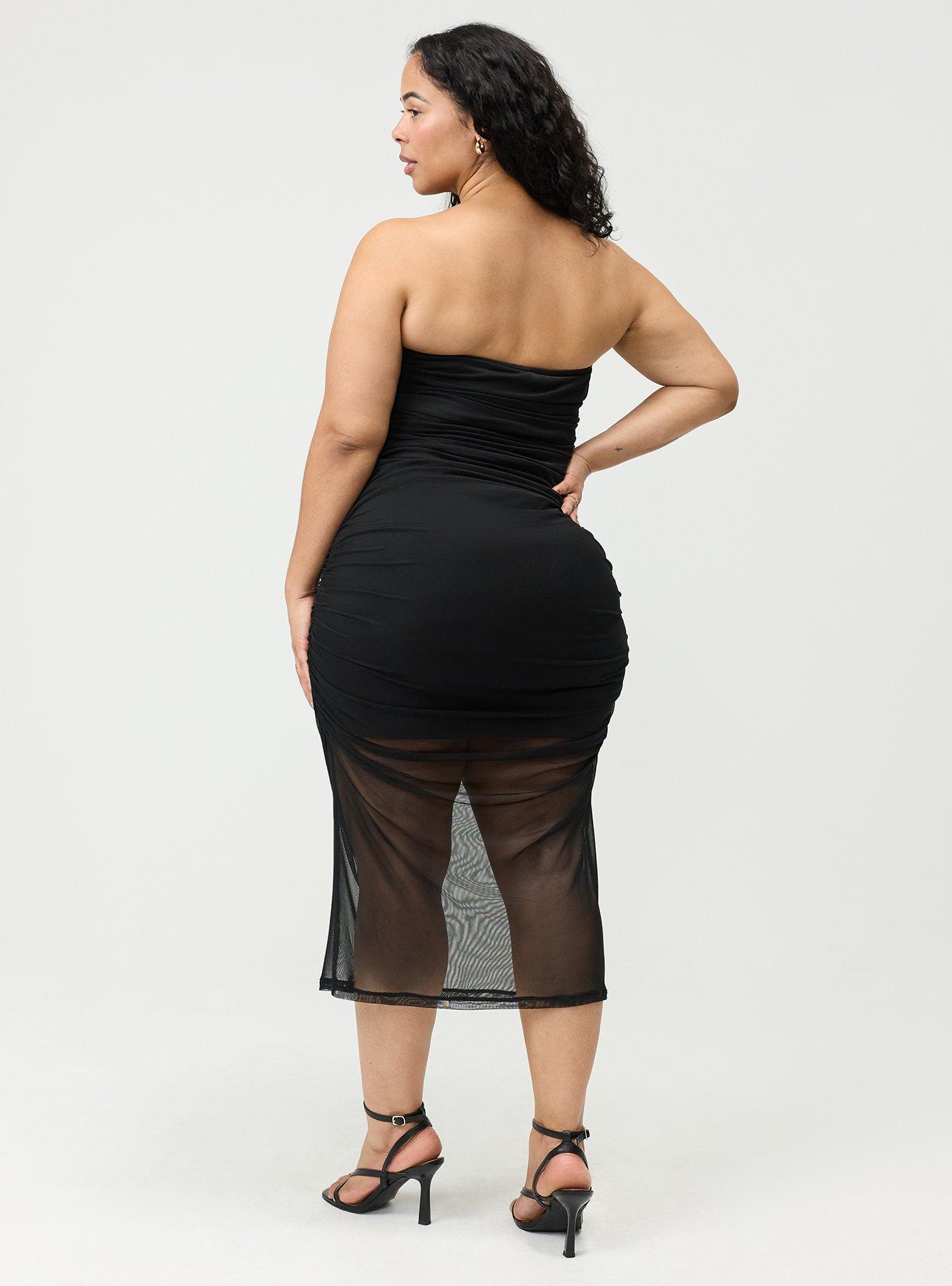Mesh Tube Bodycon Dress, DEEP BLACK, alternate