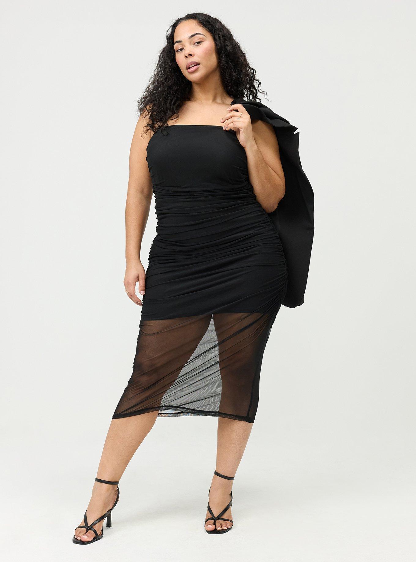 Mesh Tube Bodycon Dress, DEEP BLACK, alternate