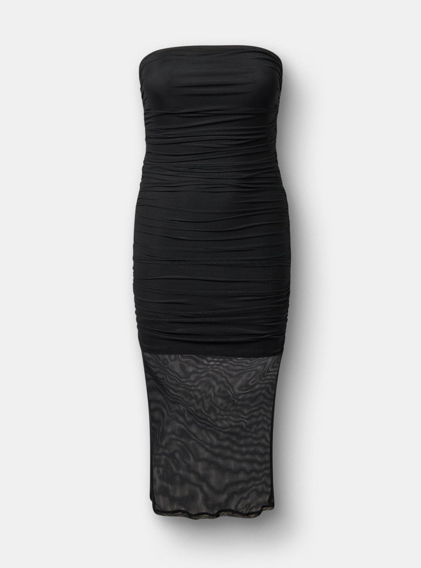 Mesh Tube Bodycon Dress, DEEP BLACK, flat