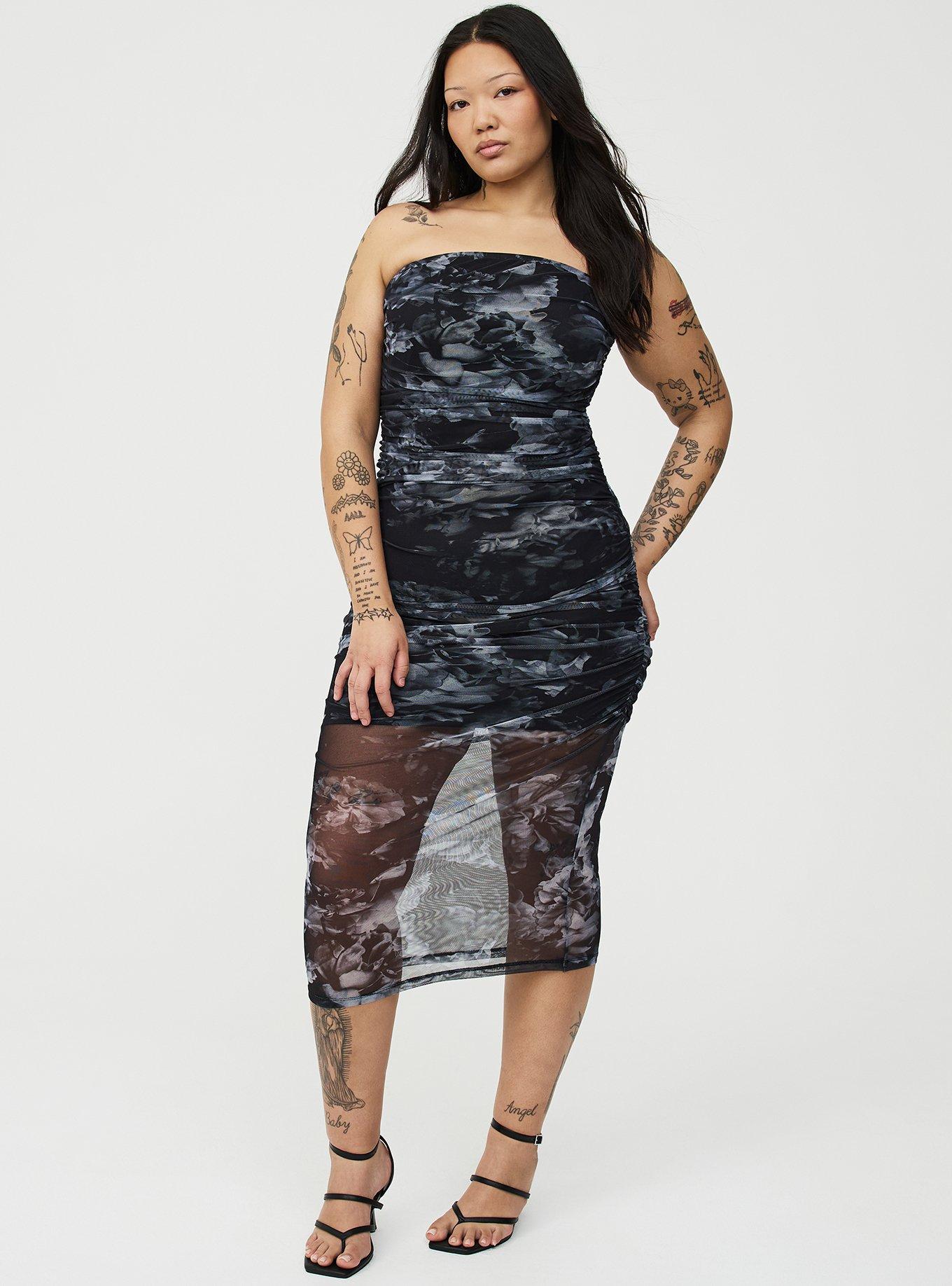 Mesh Tube Bodycon Dress, VERONA FLORAL GREY, hi-res