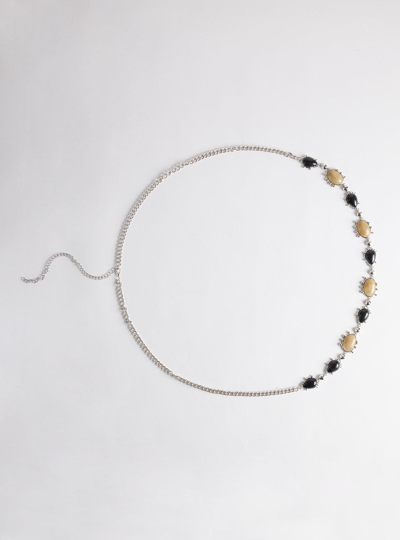 Organic Stone Chain Belt, SILVER, hi-res