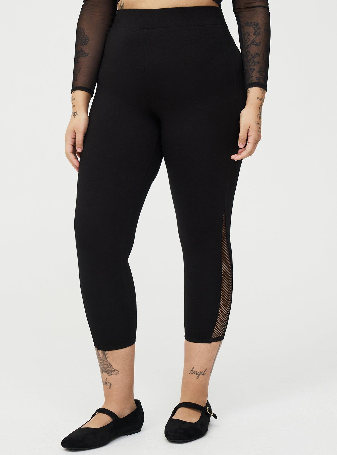 Crop Fishnet Inset Legging, DEEP BLACK, alternate